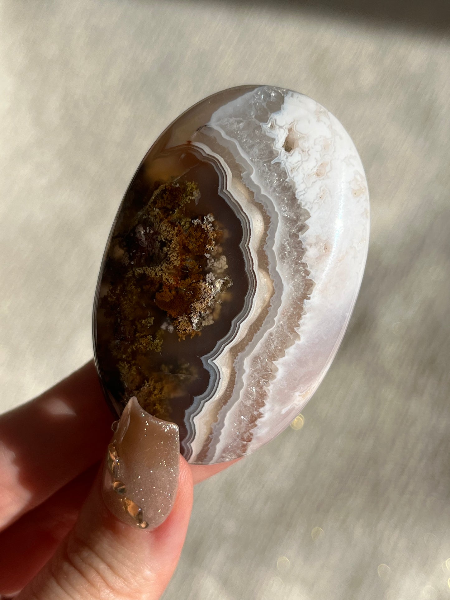 Nebula Agate and Scenic Moss Palmstone with Dendritic Inclusions C