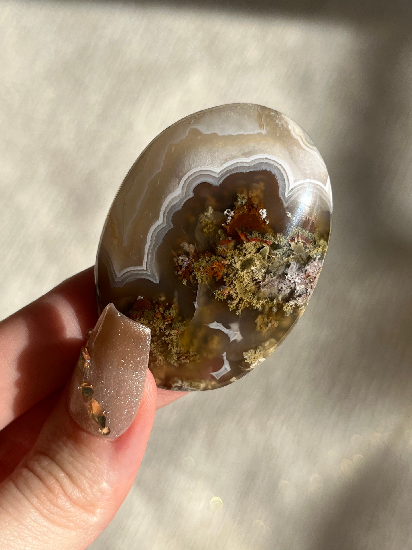 Nebula Agate and Scenic Moss Palmstone E