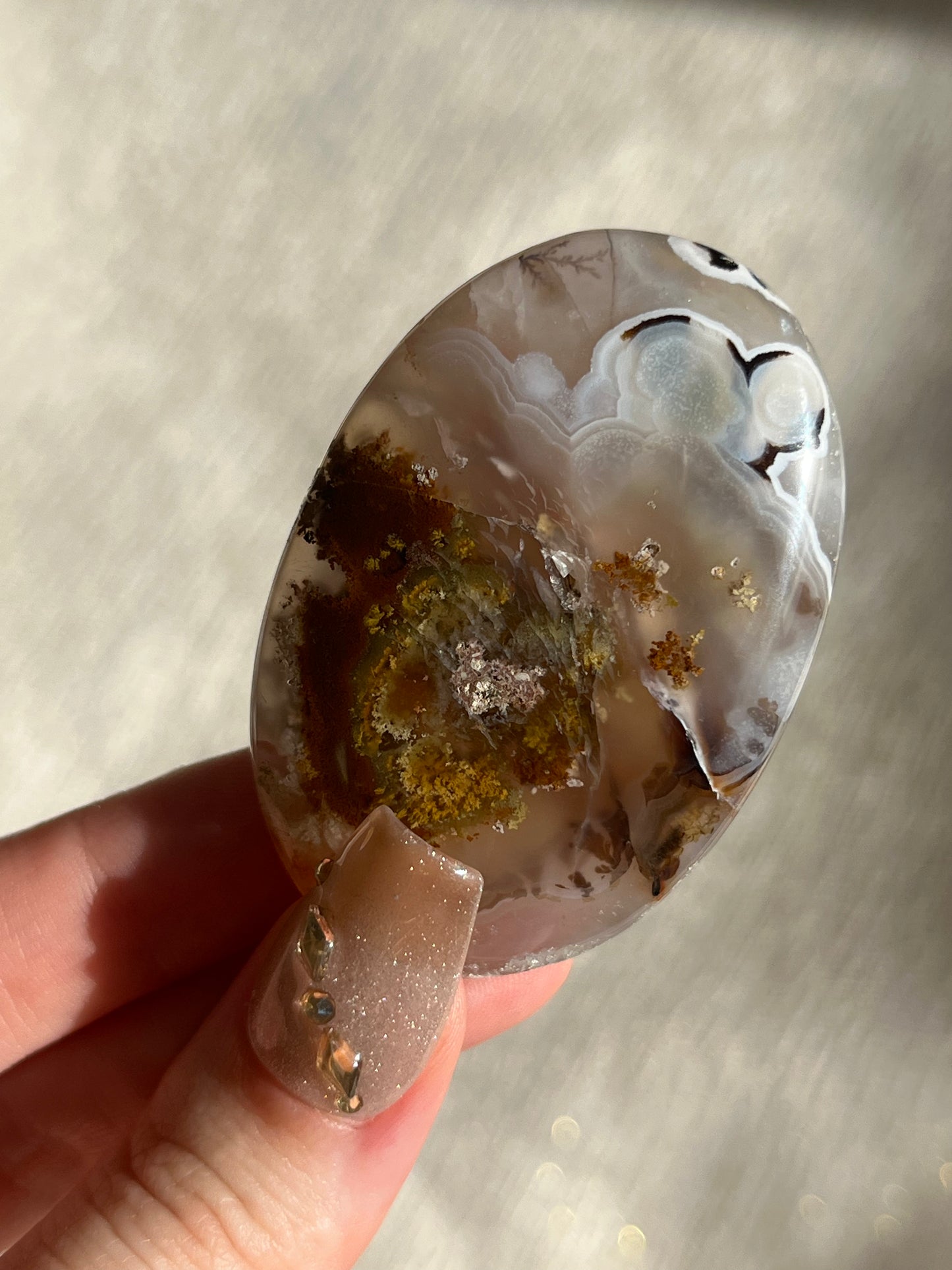 Orbicular Nebula Agate and Scenic Moss Palmstone with Dendritic Inclusions F