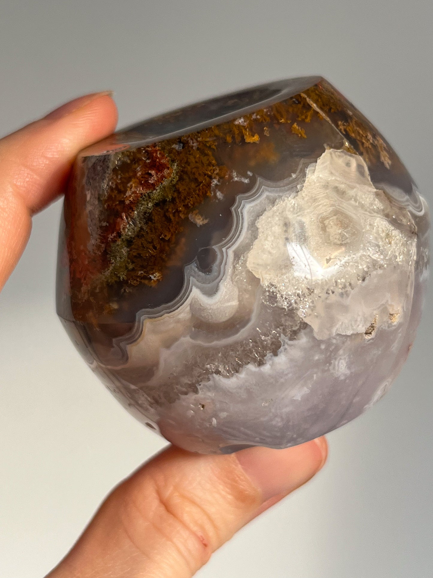 Orbicular Nebula Agate and Scenic Moss w/ Dendritic Sphere & Custom Sphere Stand #A