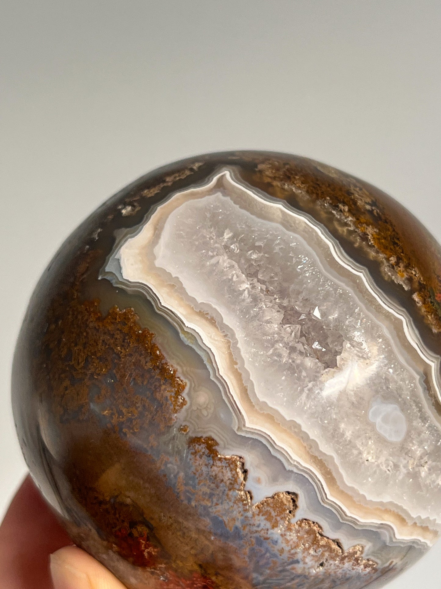 Orbicular Nebula Agate and Scenic Moss w/ Dendritic Sphere & Custom Sphere Stand #A