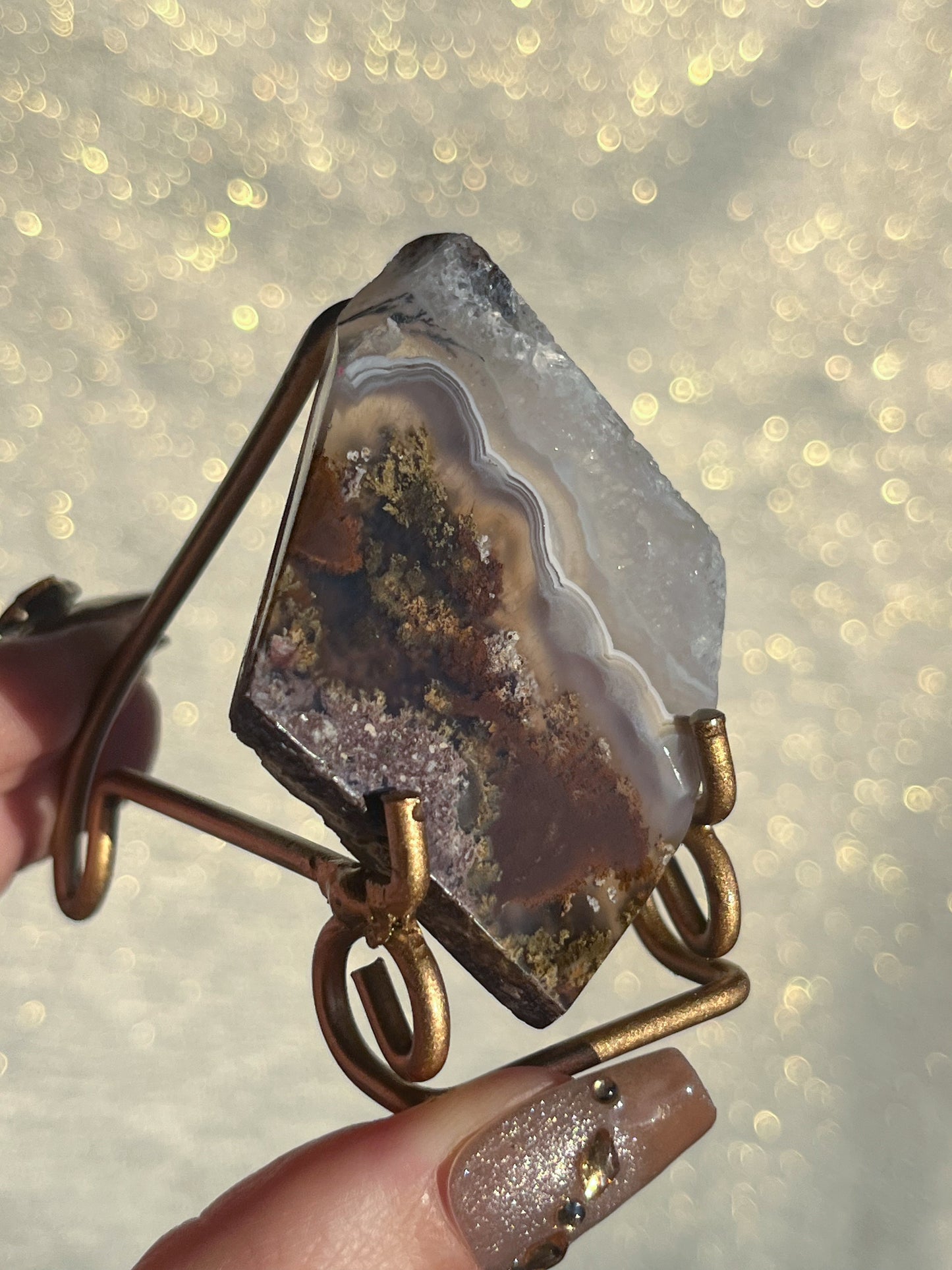 Nebula Agate Tile With Gold Stand #4