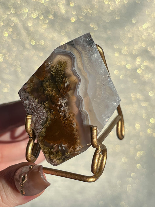 Nebula Agate Tile With Gold Stand #4