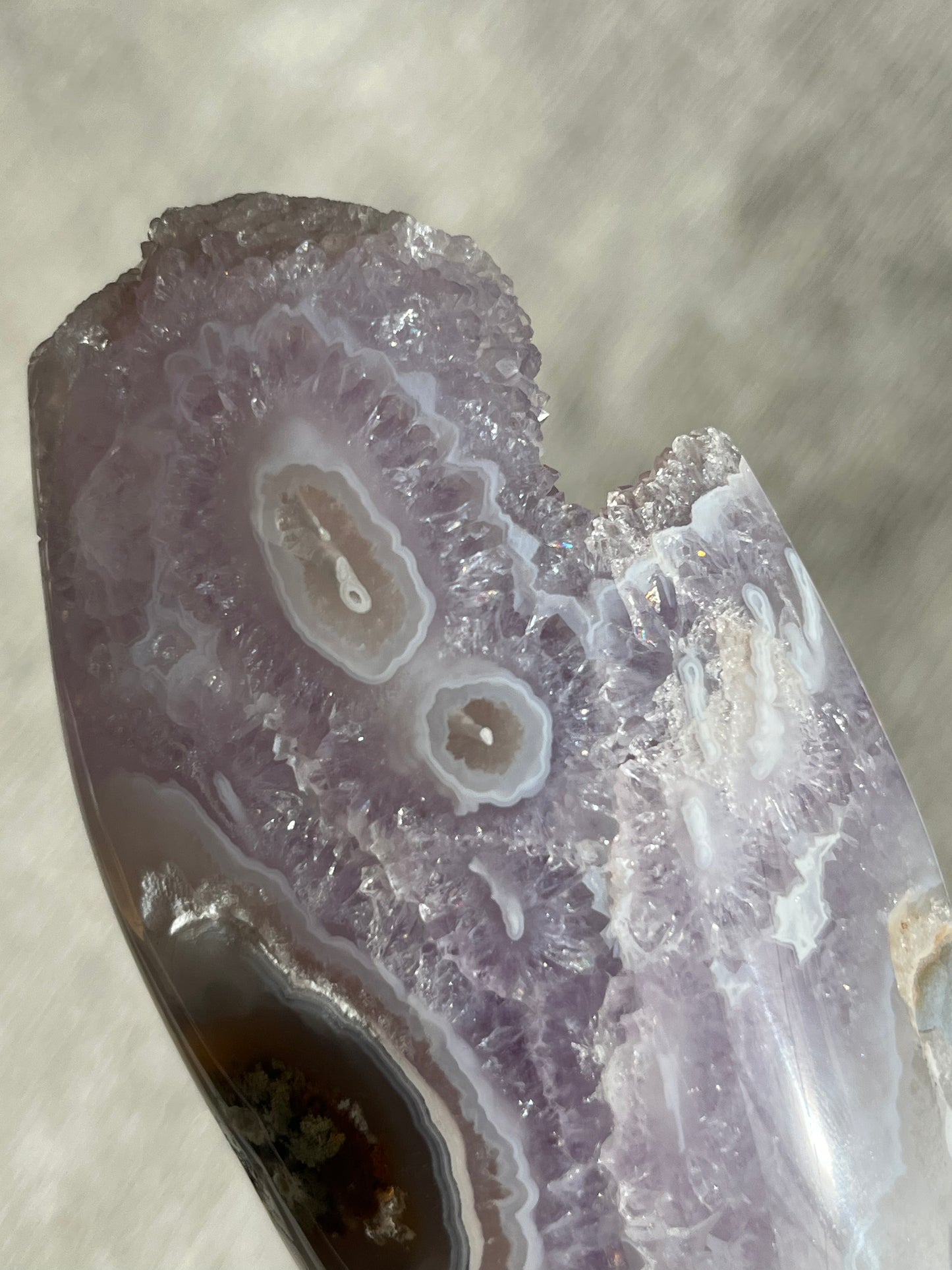 Orbicular Nebula Agate, Amethyst and Scenic Moss Freeform B