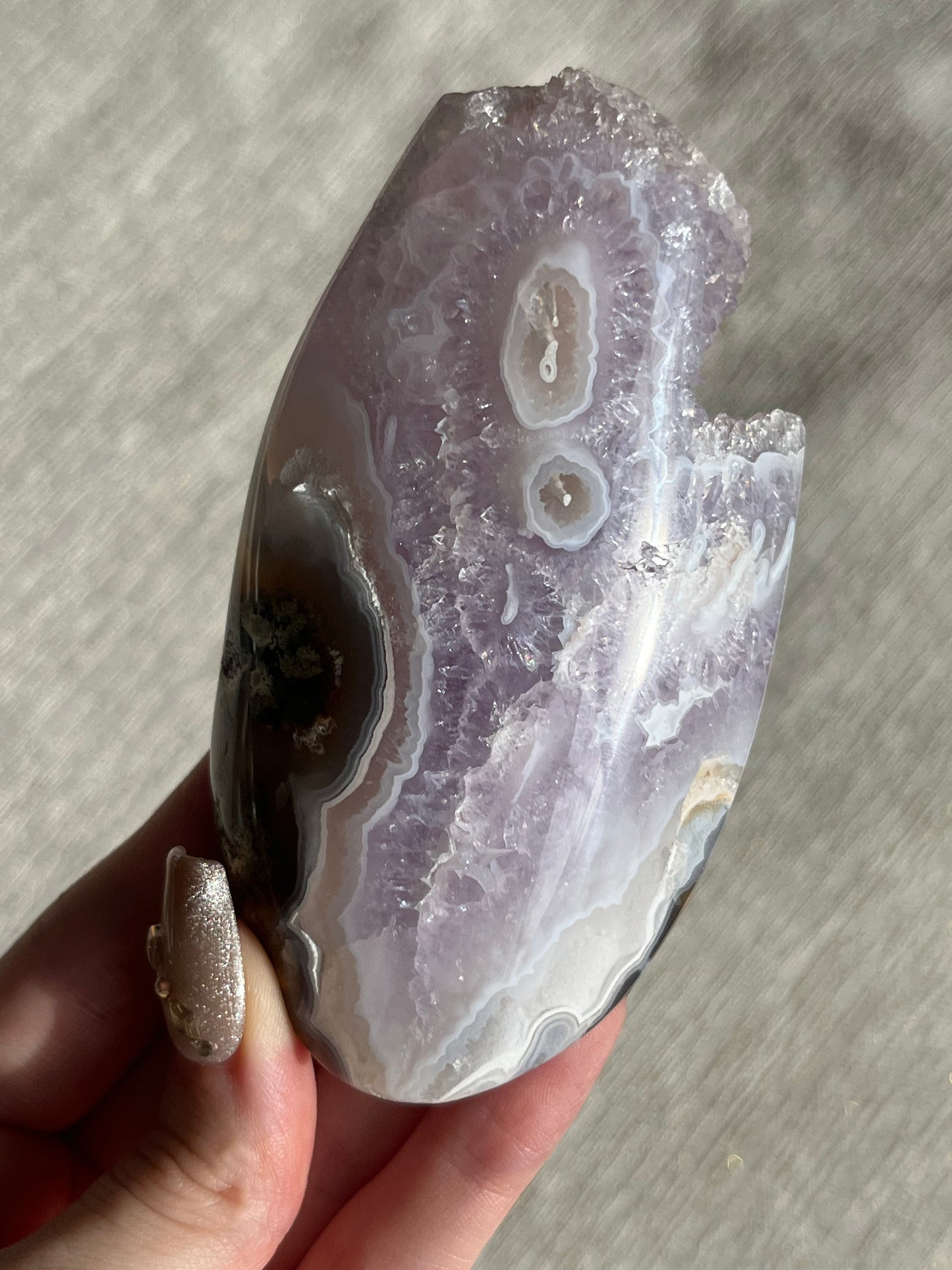 Orbicular Nebula Agate, Amethyst and Scenic Moss Freeform B