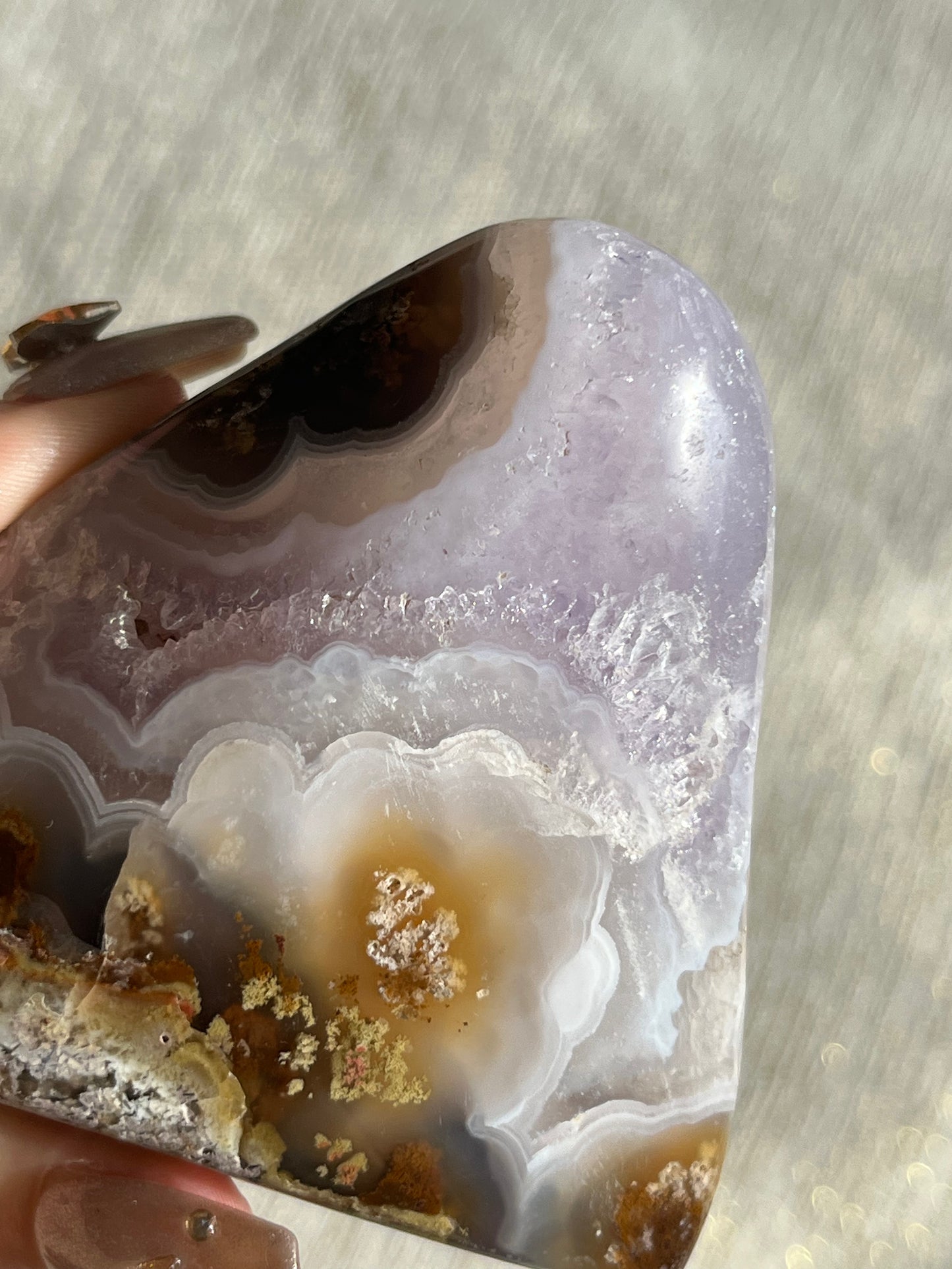 Nebula Agate, Amethyst and Scenic Moss Standing Freeform C