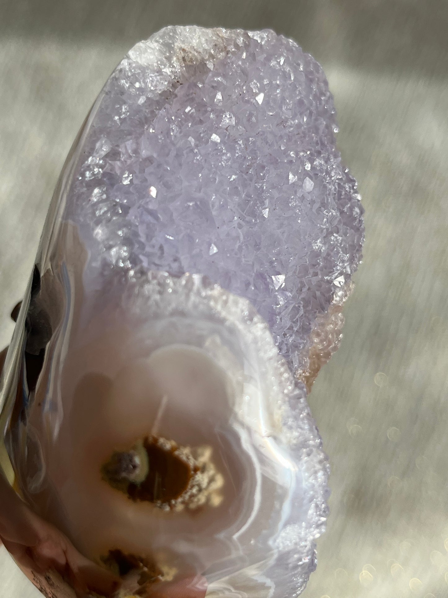 Nebula Agate, Amethyst and Scenic Moss Standing Freeform D