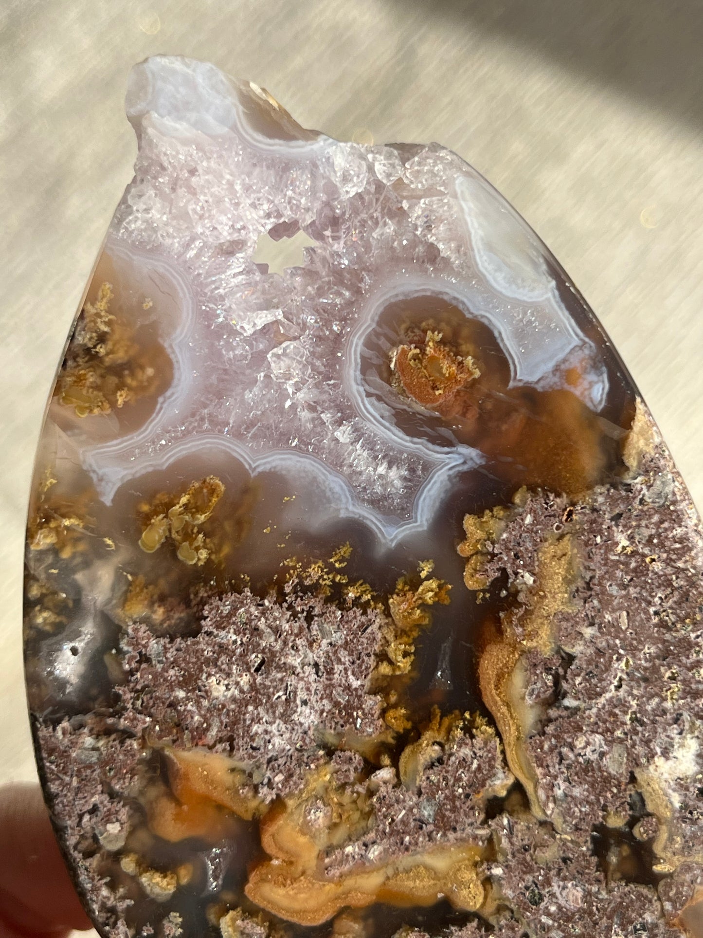 Nebula Agate, Amethyst and Scenic Moss Semi Polished Freeform H