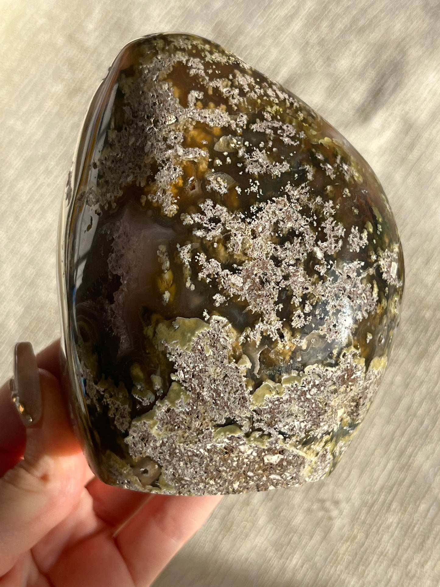 Nebula Agate, Amethyst and Scenic Moss Standing Freeform I