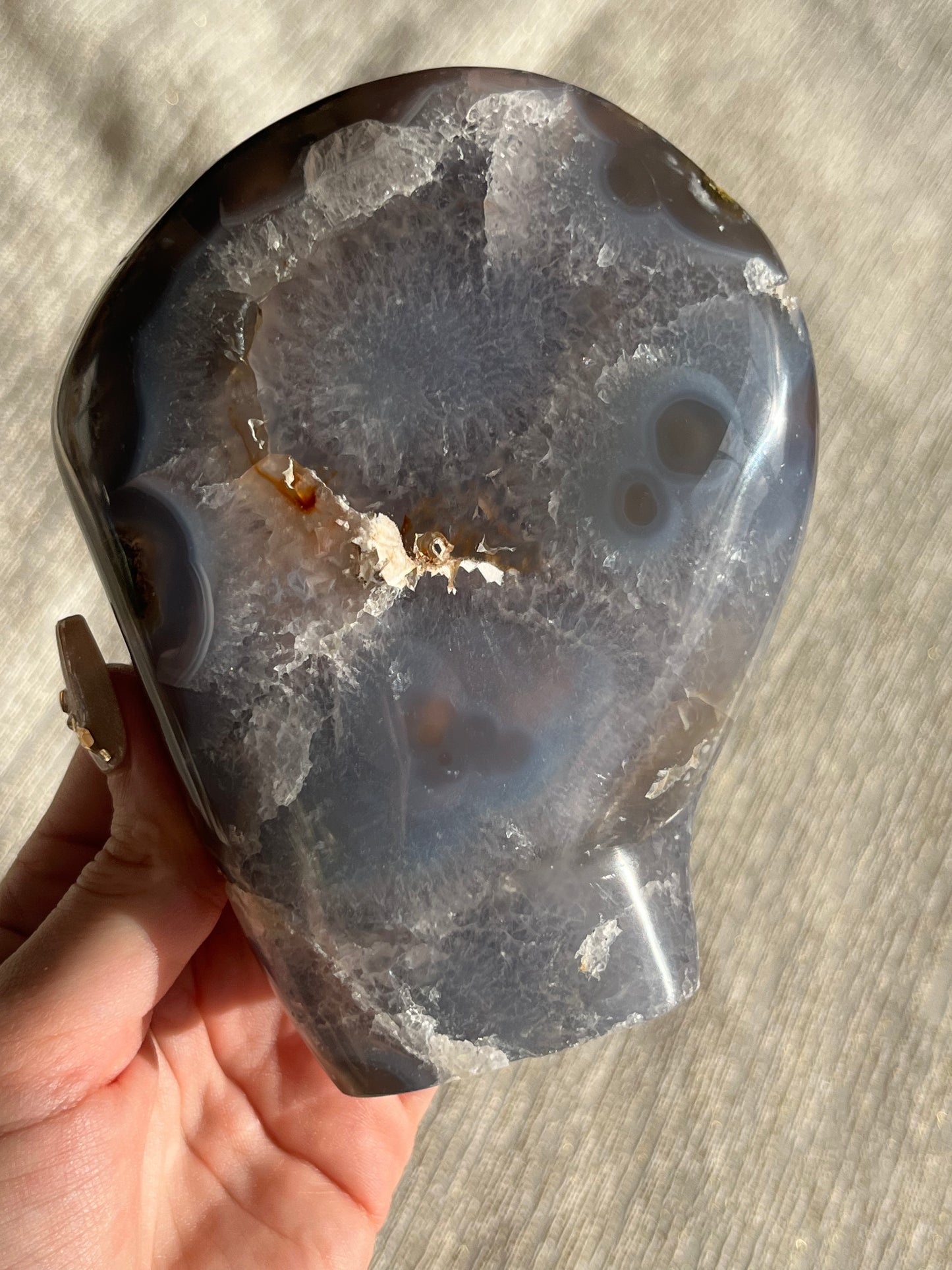 Nebula Agate, Blue Chalcedony and Scenic Moss Standing Freeform J