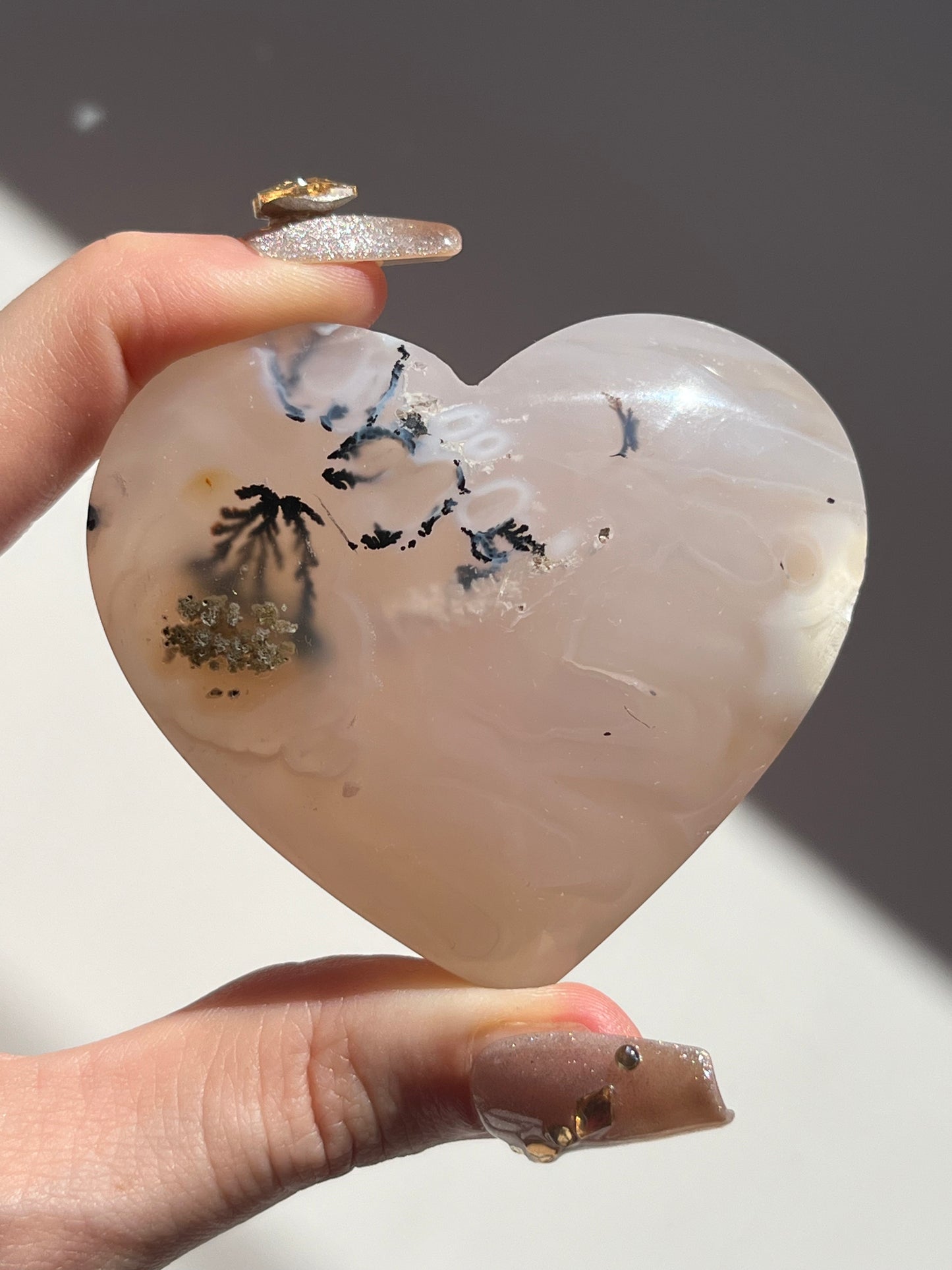 Nebula Agate with Dendritic Inclusions Heart Carving #A