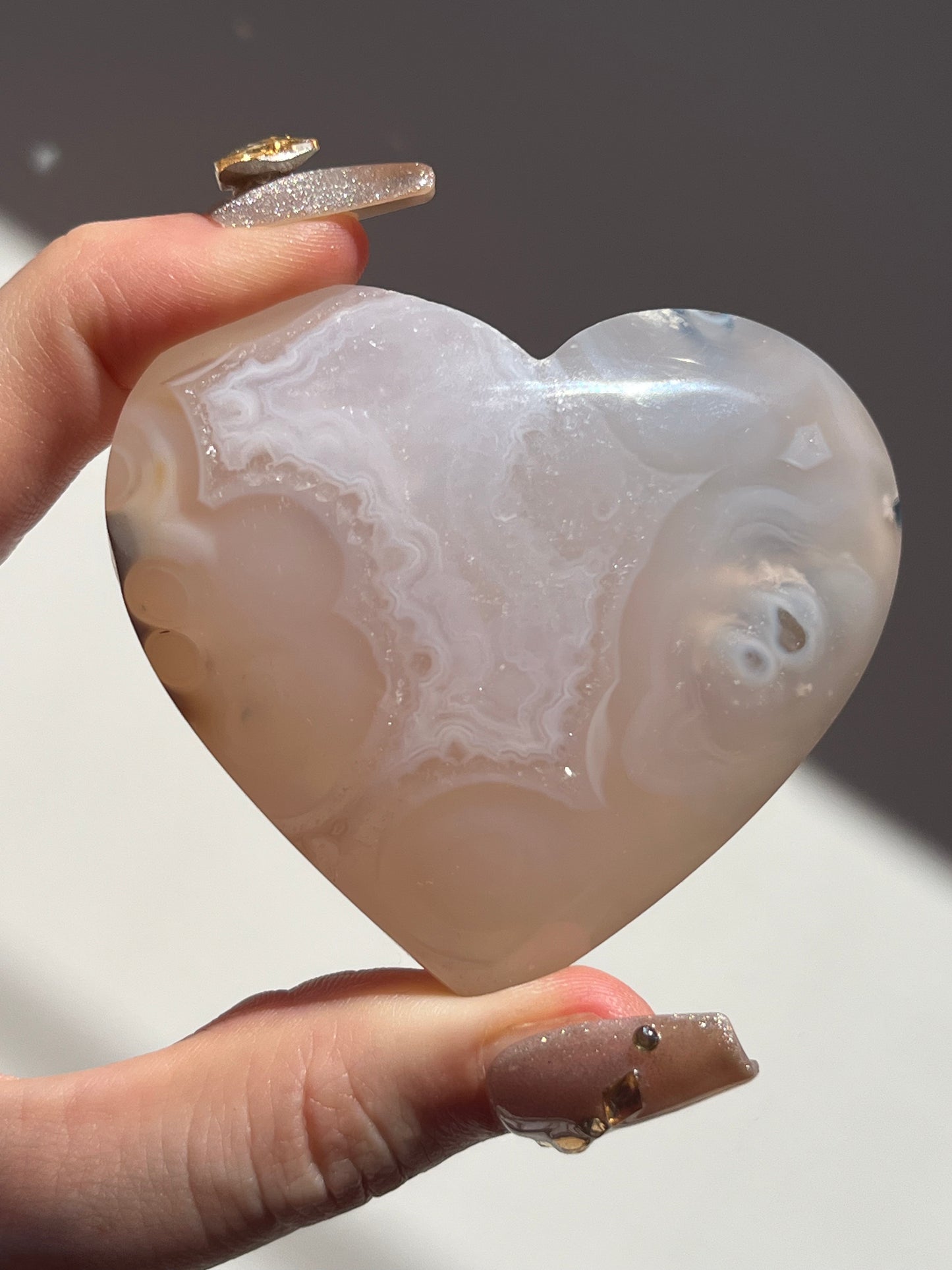 Nebula Agate with Dendritic Inclusions Heart Carving #A