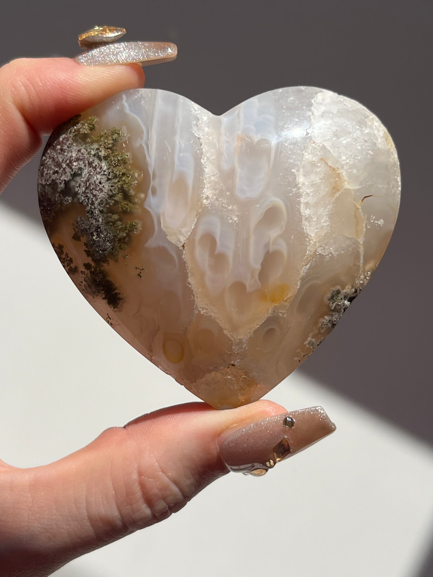 Orbicular Nebula Agate Heart Carving #C