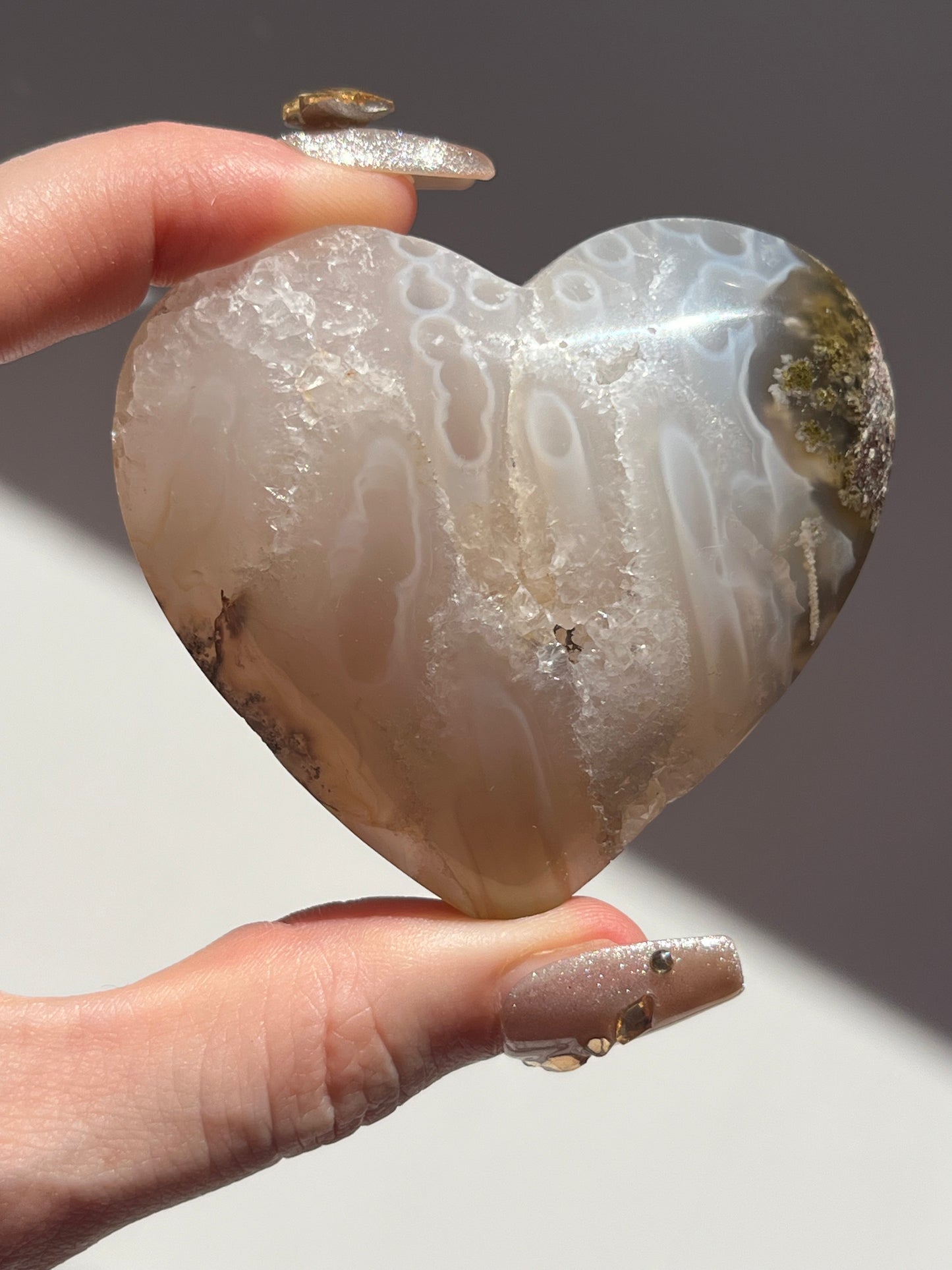 Orbicular Nebula Agate Heart Carving #C