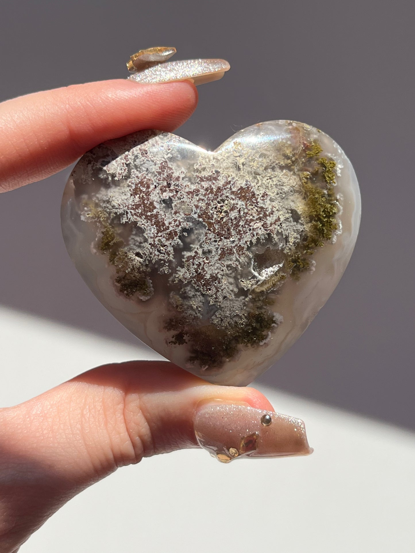 Nebula Agate with Scenic Moss Heart Carving #D