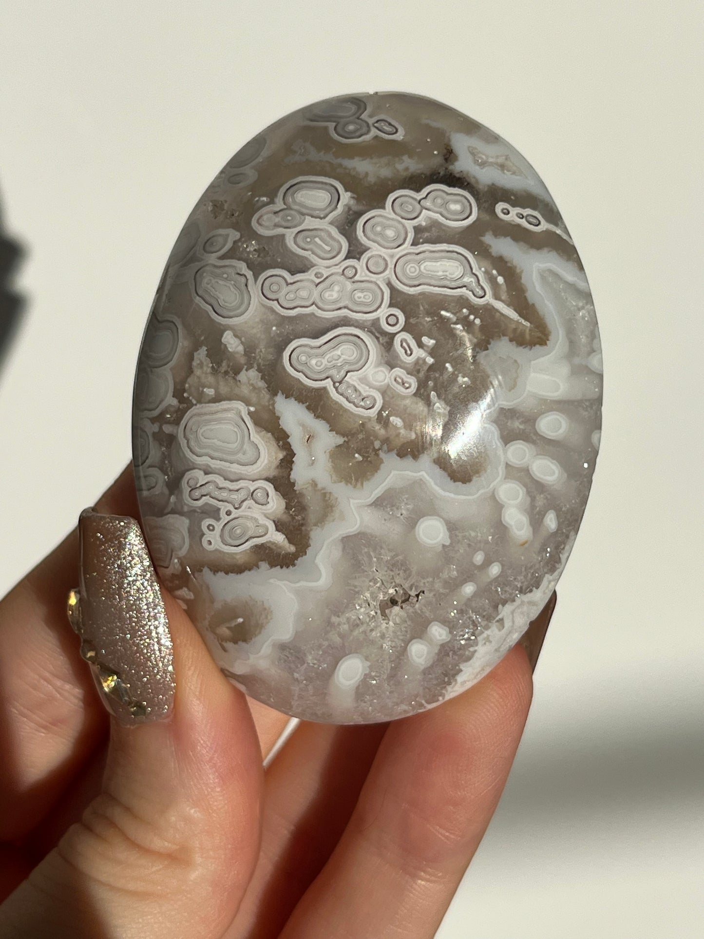 Orbicular Nebula Agate & Scenic Moss Palmstone B