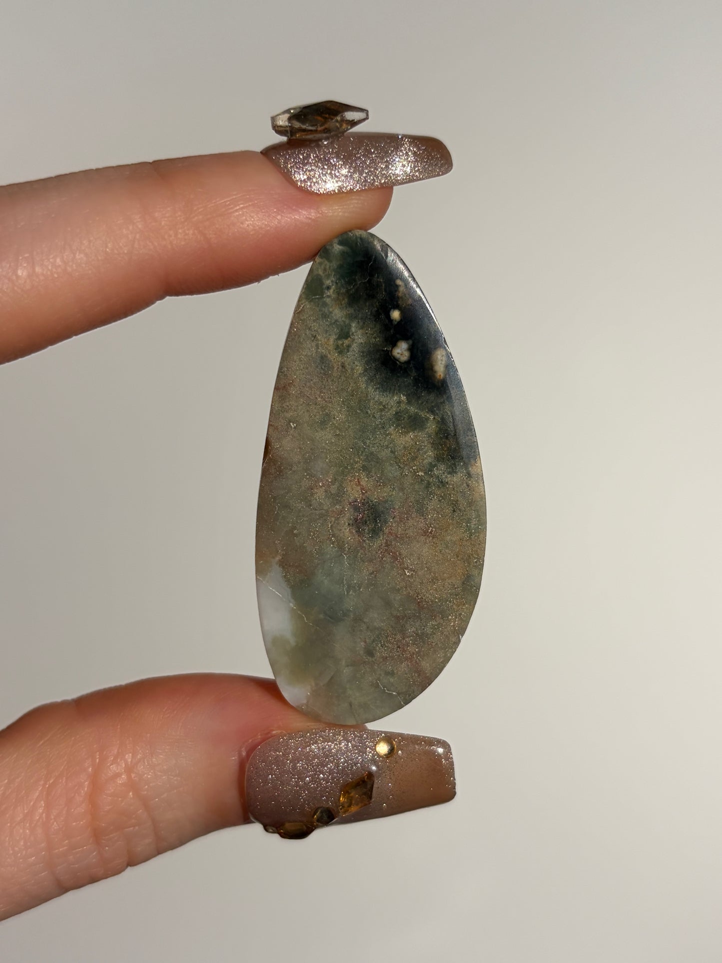 Green Orbicular Jasper Teardrop Cabochon B