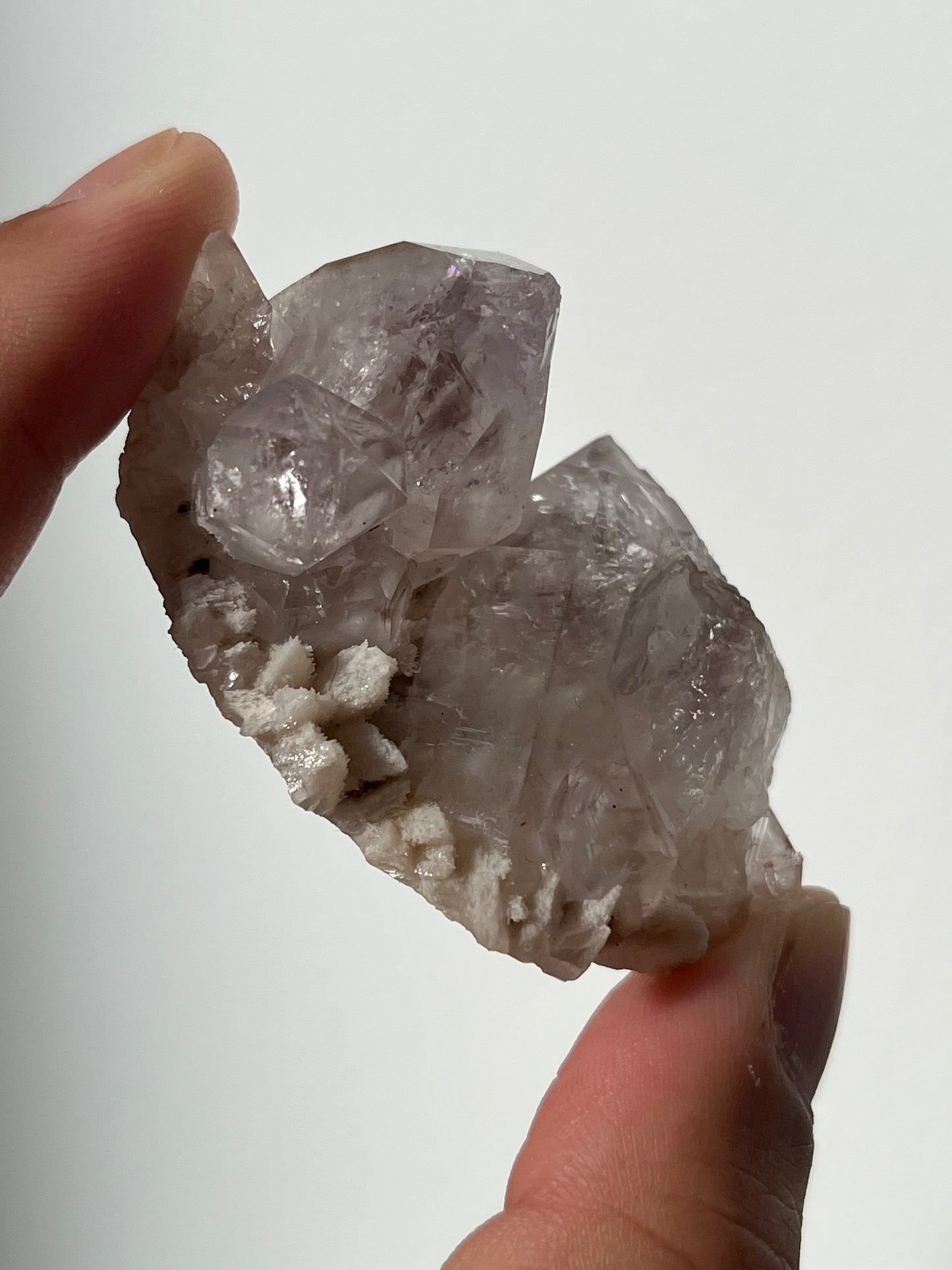 Old Stock Anhui Phantom Amethyst Specimen with Druzy Calcite F
