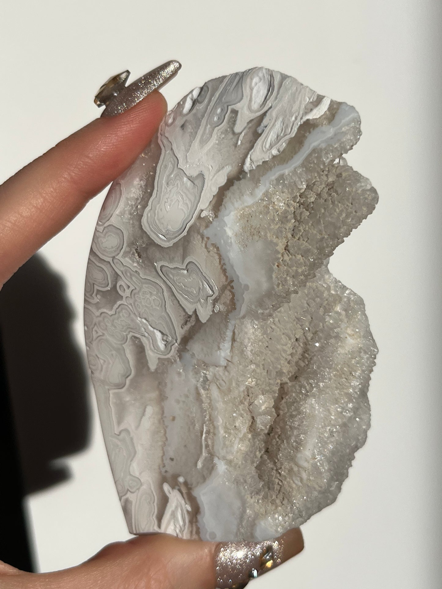 Druzy Orbicular Nebula Agate Freeform with Dendritic Inclusions (does not stand upright)