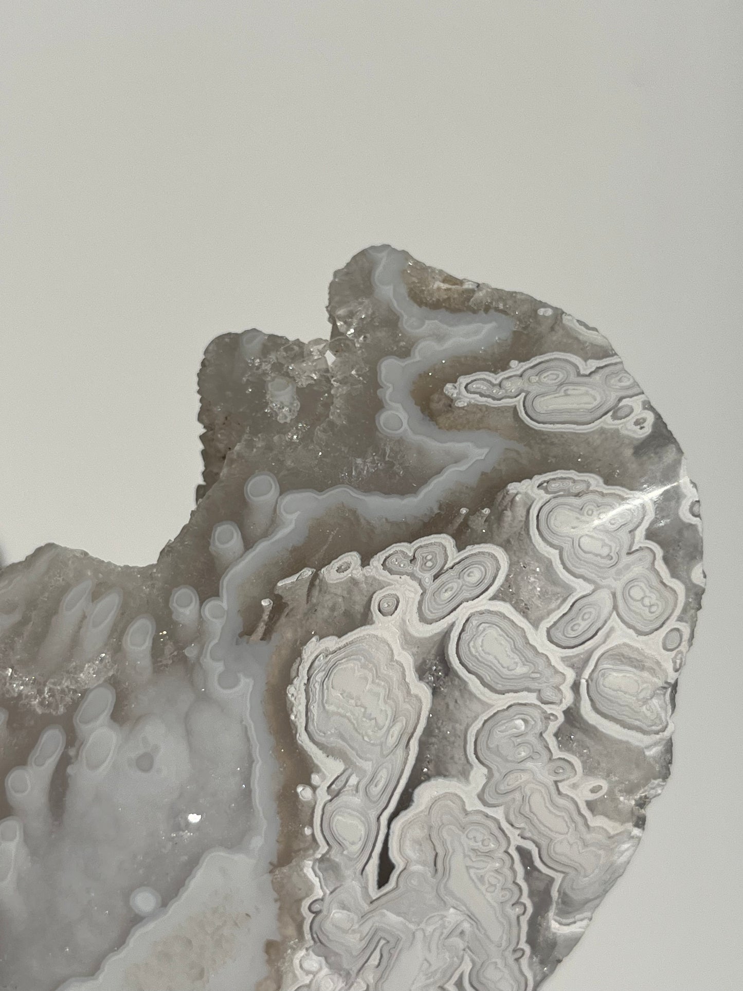 Druzy Orbicular Nebula Agate Freeform with Dendritic Inclusions (does not stand upright)