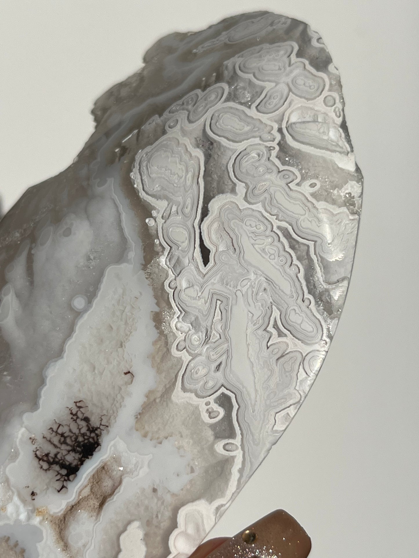 Druzy Orbicular Nebula Agate Freeform with Dendritic Inclusions (does not stand upright)