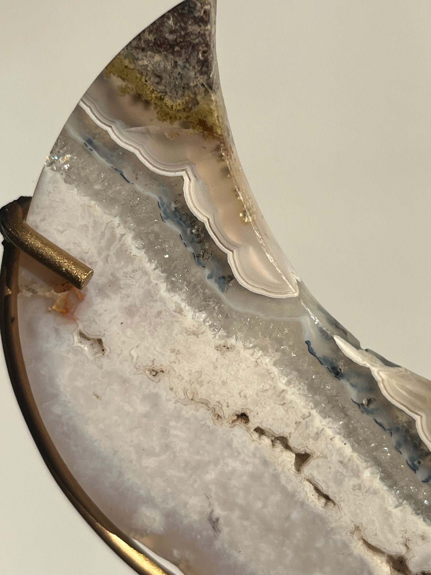 Nebula Agate and Scenic Moss Moon Carving on Stand (Perfectly Imperfect) B