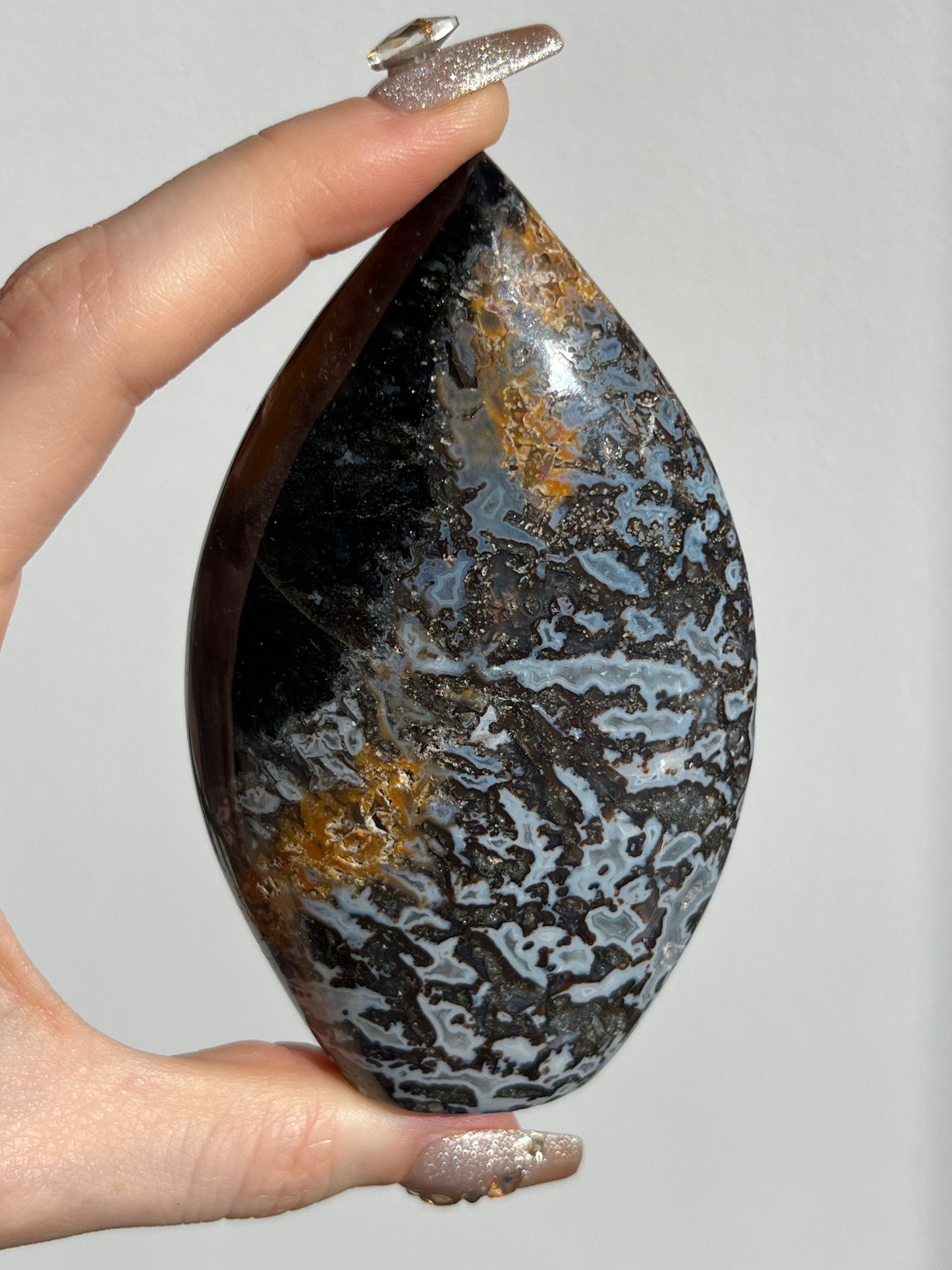 Agatised Petrified Wood Flame Carving H
