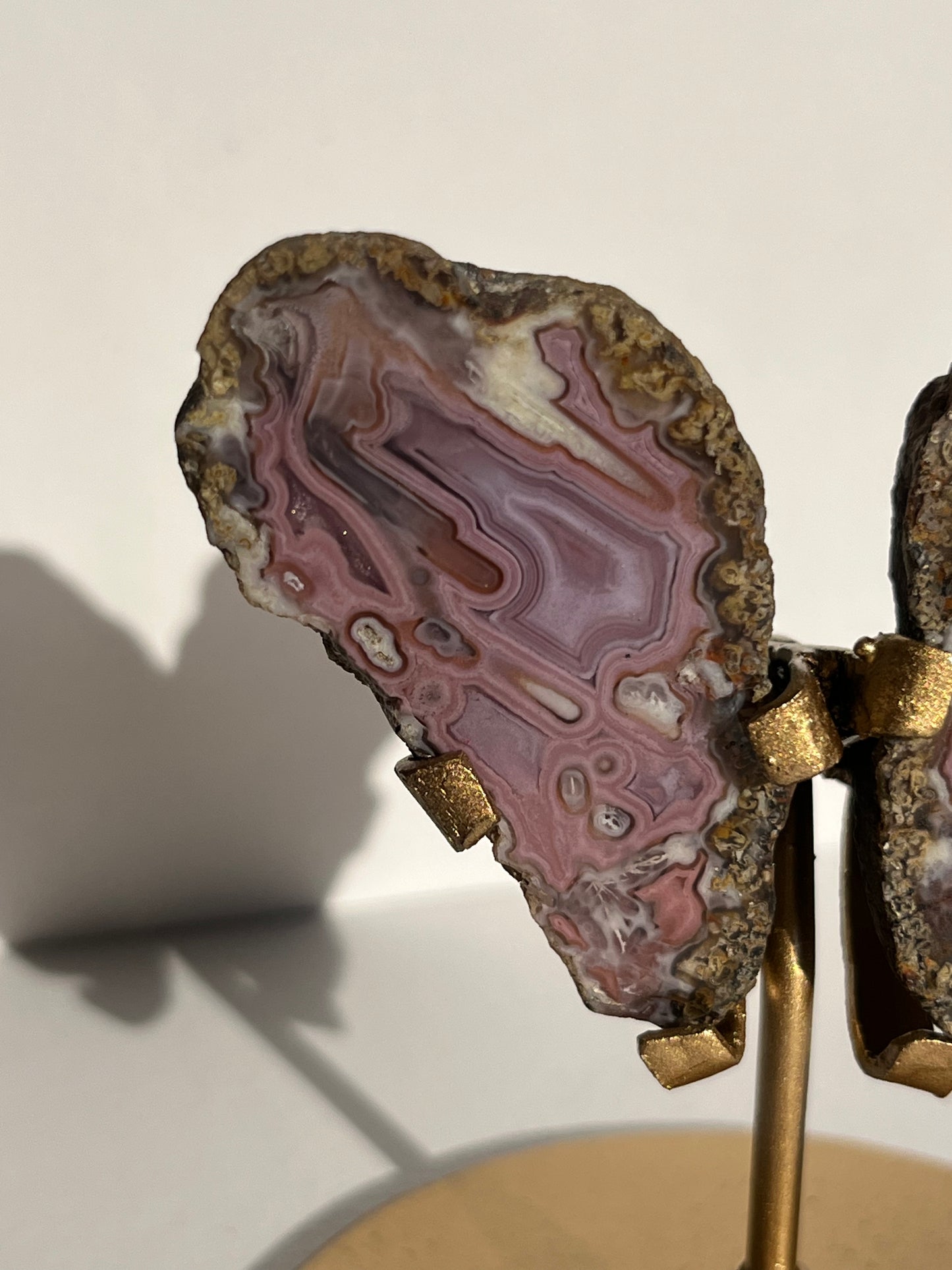 “Fuchsia Blooms” Pink-Purple Laguna Agate Butterfly Pair on Standf