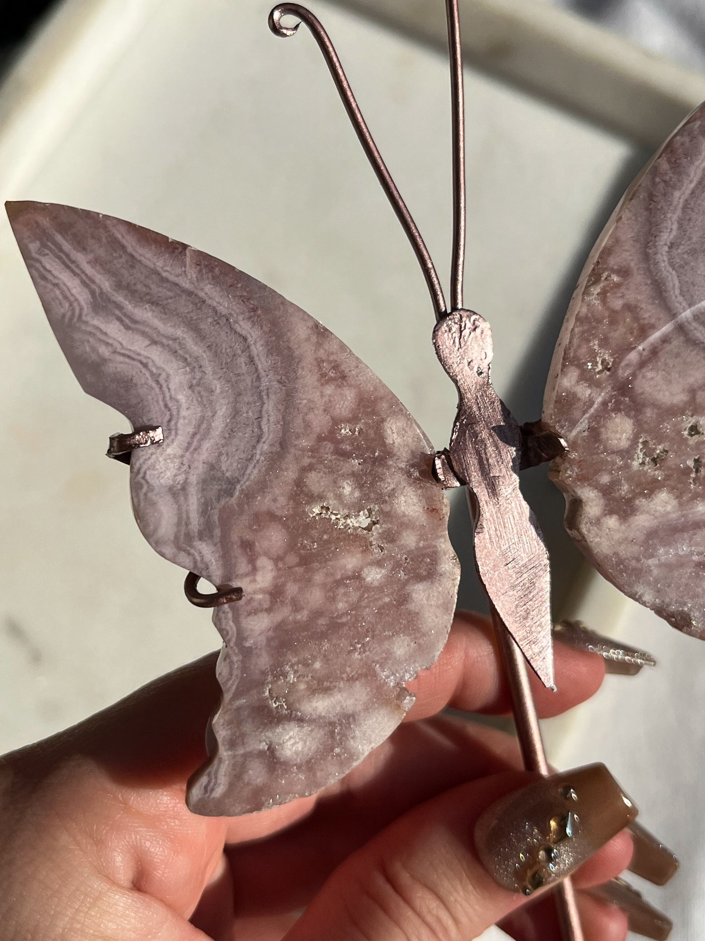 Pink Amethyst Butterfly Carving on Rose Gold Stand #1