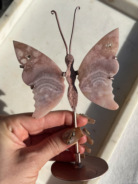 Pink Amethyst Butterfly Carving on Rose Gold Stand #2