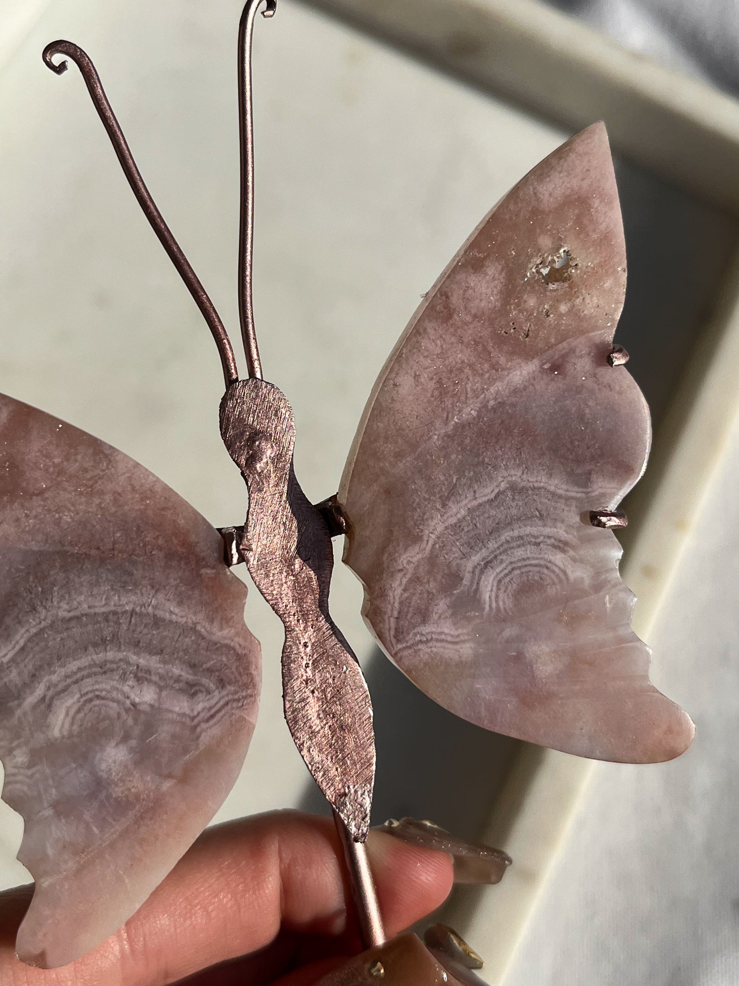 Pink Amethyst Butterfly Carving on Rose Gold Stand #2