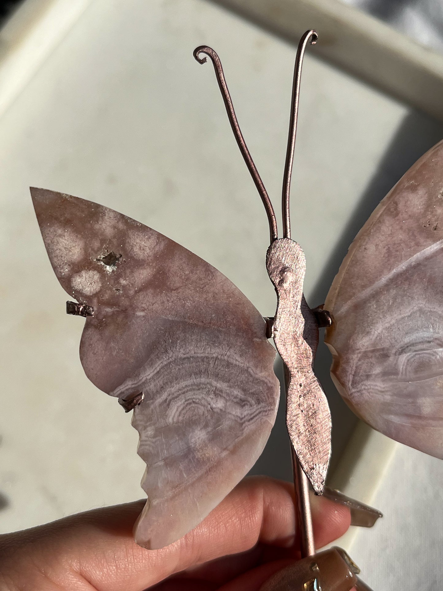 Pink Amethyst Butterfly Carving on Rose Gold Stand #2