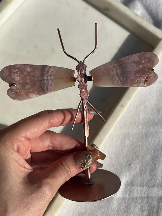 Pink Amethyst Dragonfly Carving on Stand #1