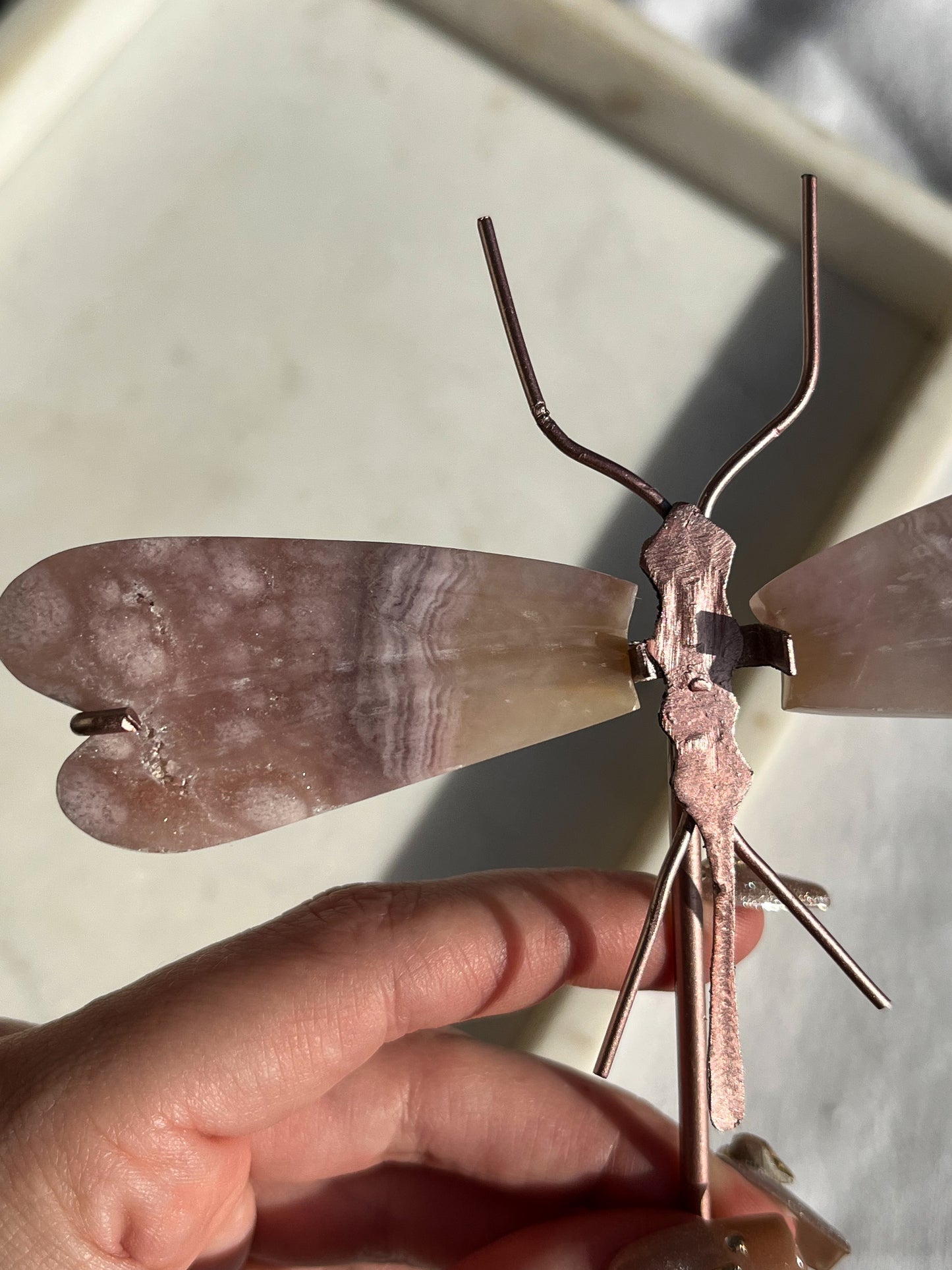 Pink Amethyst Dragonfly Carving on Stand #1