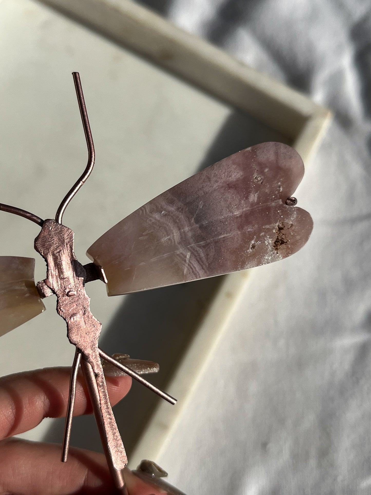 Pink Amethyst Dragonfly Carving on Stand #1