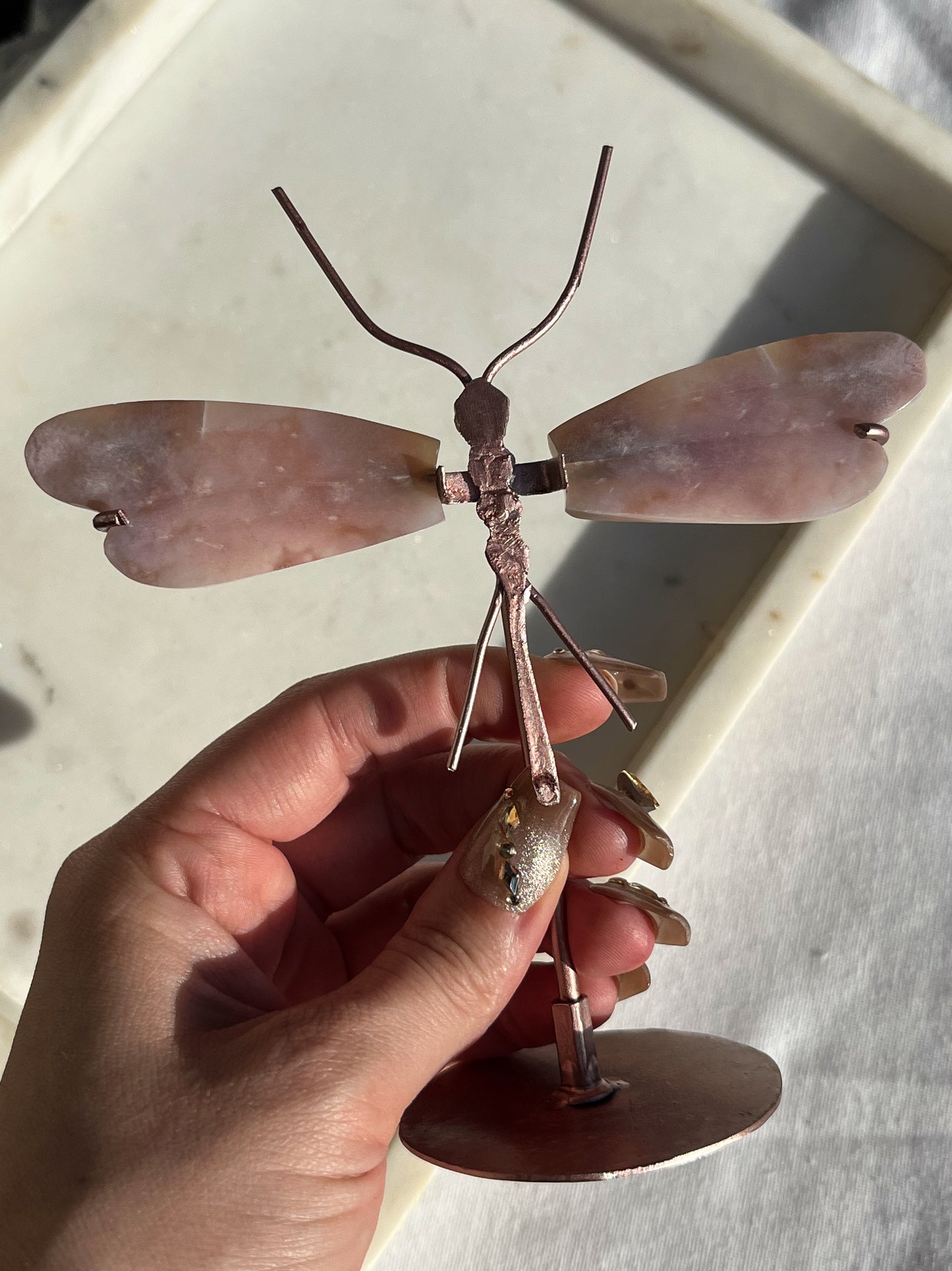 Pink Amethyst Dragonfly Carving on Stand #2