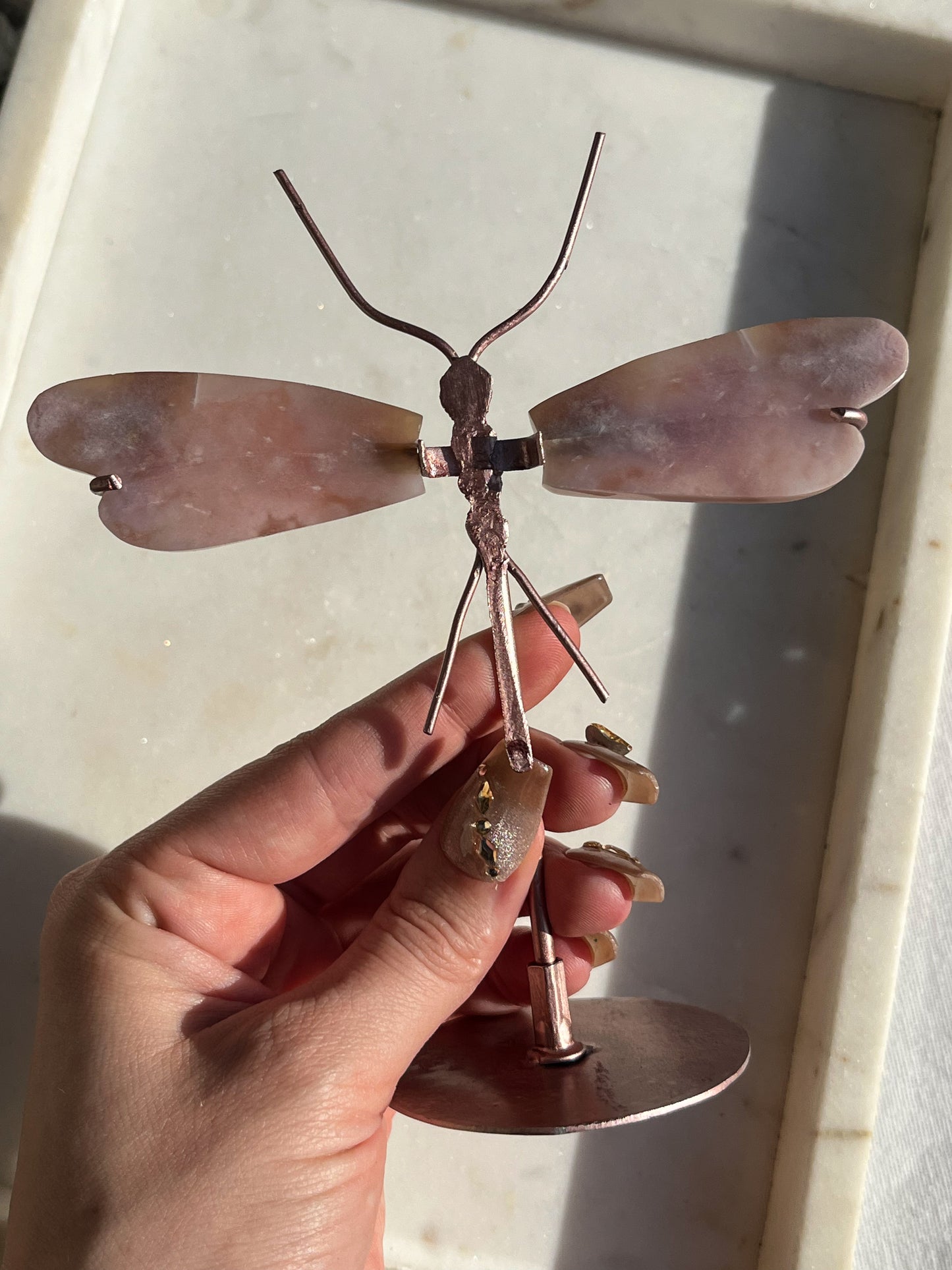 Pink Amethyst Dragonfly Carving on Stand #2