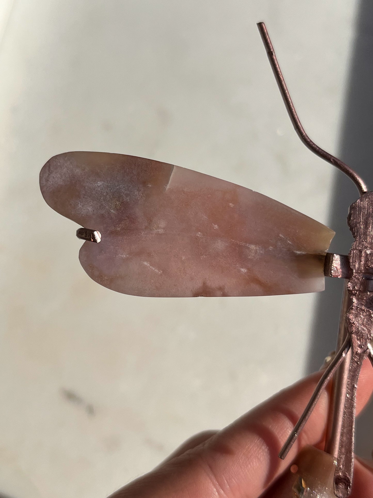 Pink Amethyst Dragonfly Carving on Stand #2