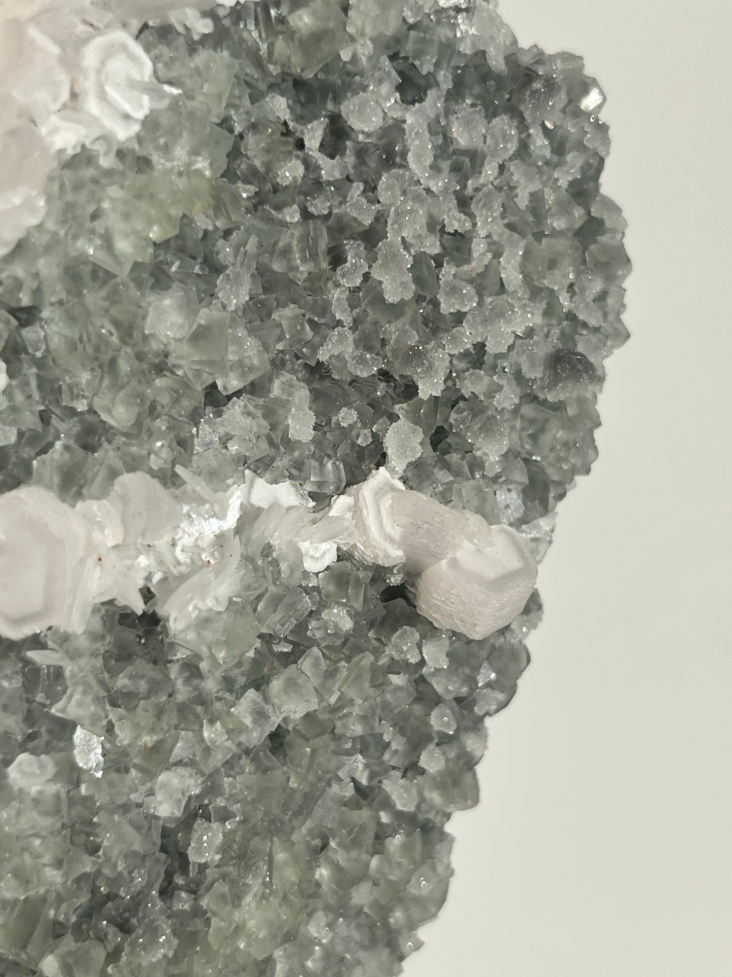 Pink Coin Calcite, Green Fluorite and Quartz Specimen I