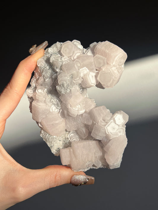 Pink Coin Calcite, Green Fluorite and Quartz Specimen D