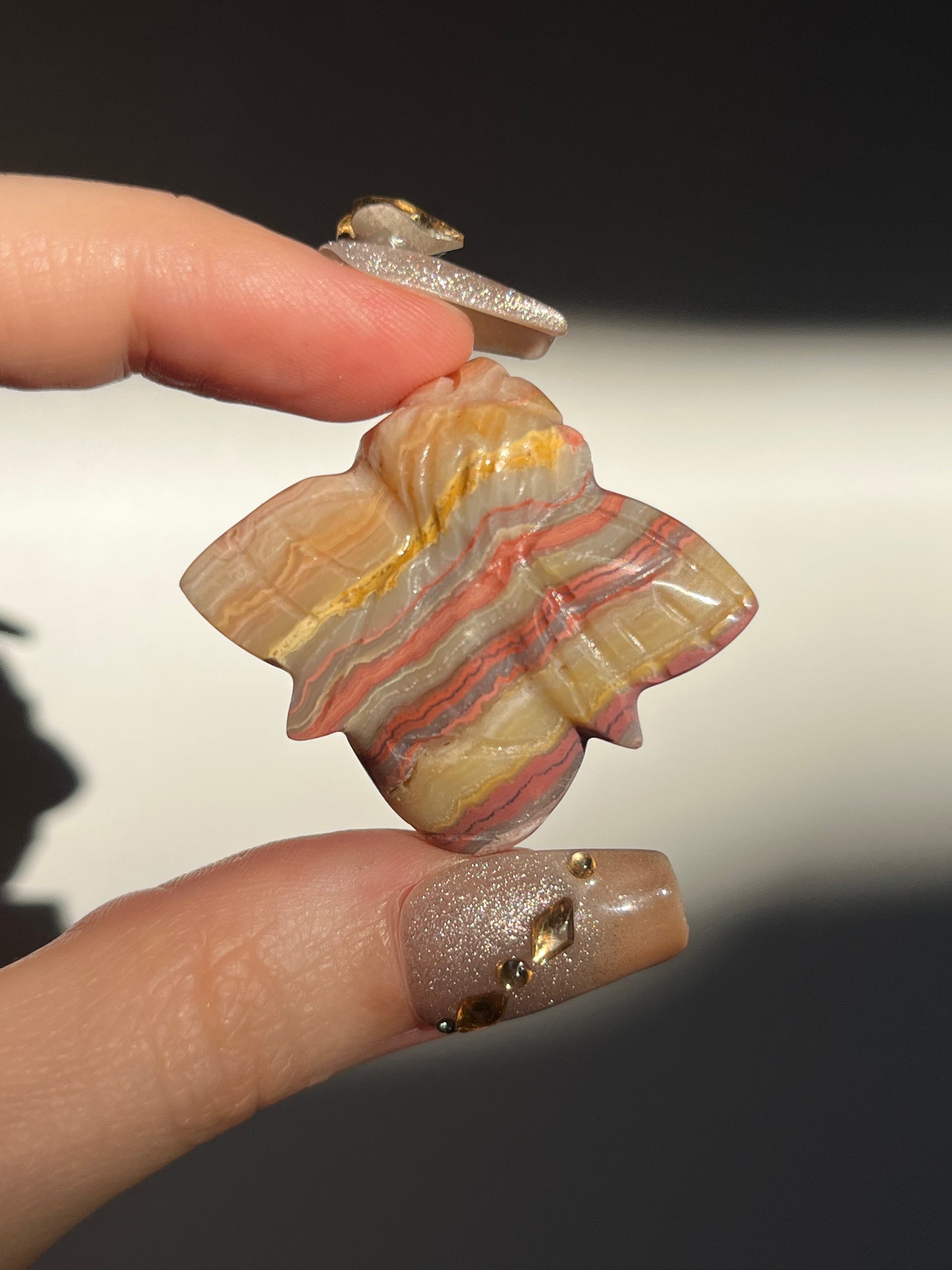 Pink x Golden Lace Agate Bee Carving (You Choose)