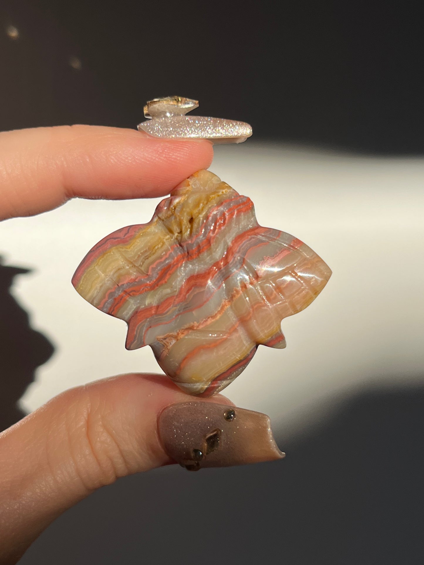 Pink x Golden Lace Agate Bee Carving (You Choose)
