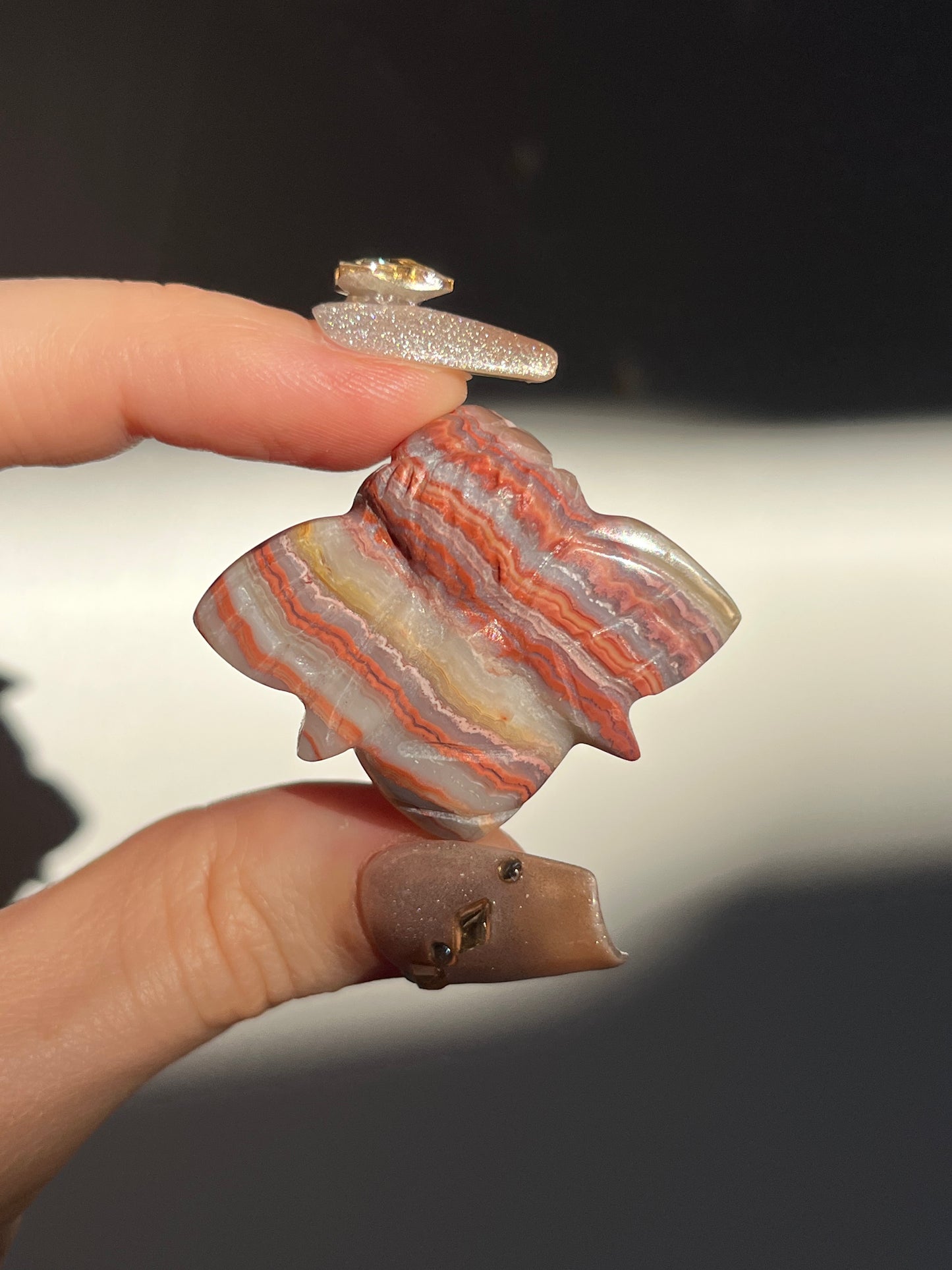 Pink x Golden Lace Agate Bee Carving (You Choose)