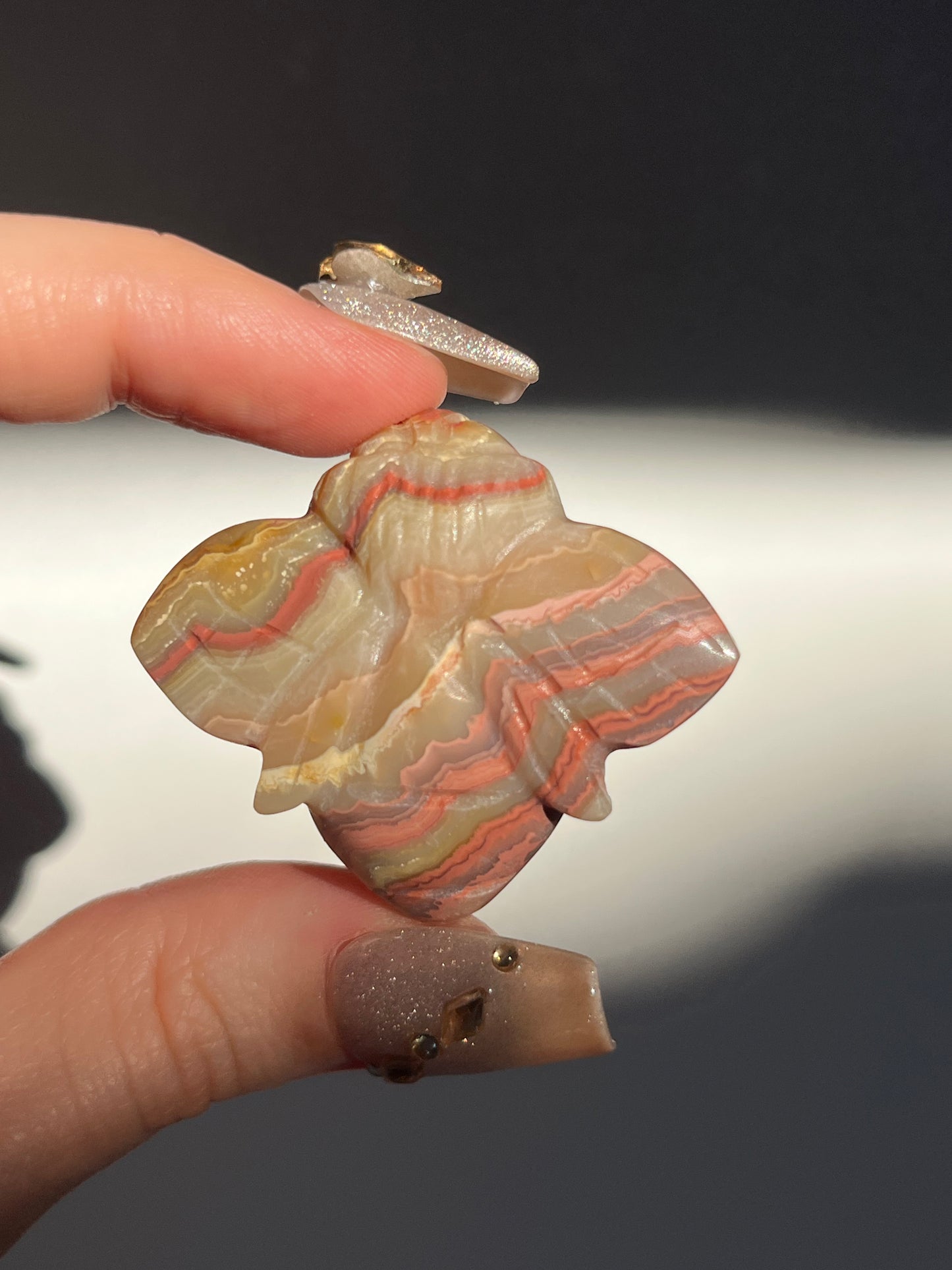 Pink x Golden Lace Agate Bee Carving (You Choose)