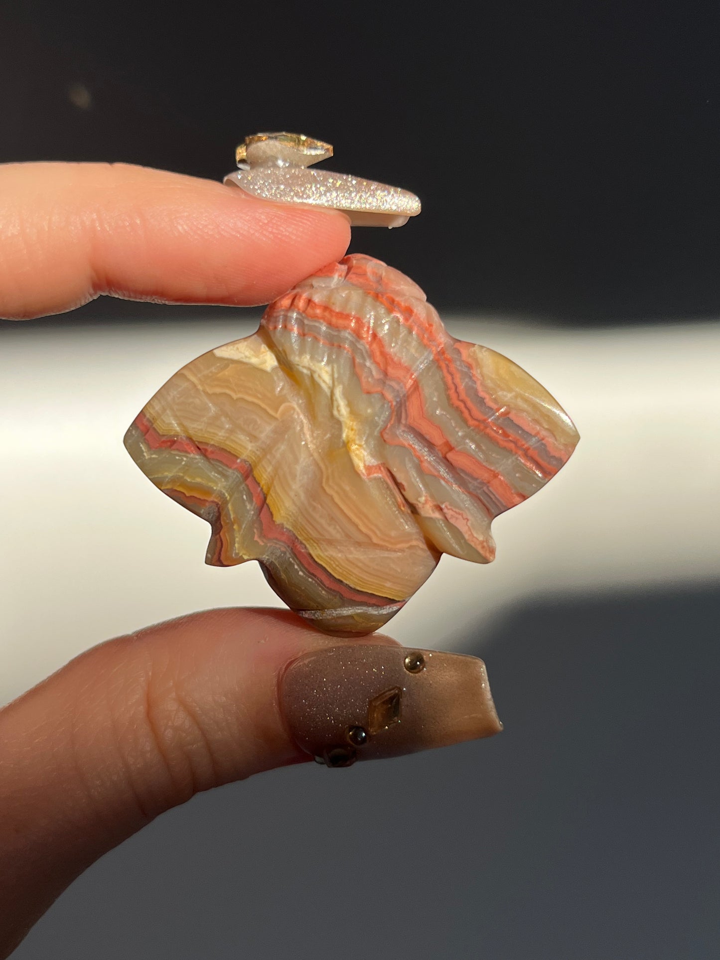 Pink x Golden Lace Agate Bee Carving (You Choose)