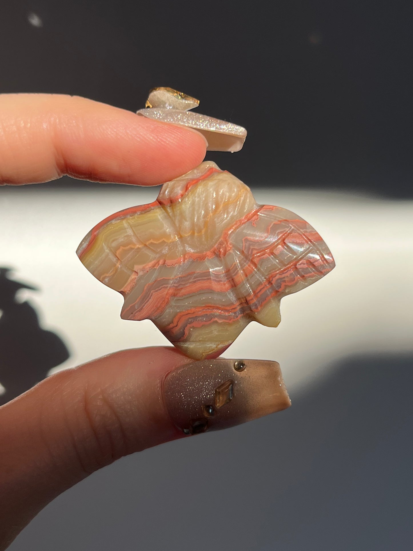 Pink x Golden Lace Agate Bee Carving (You Choose)