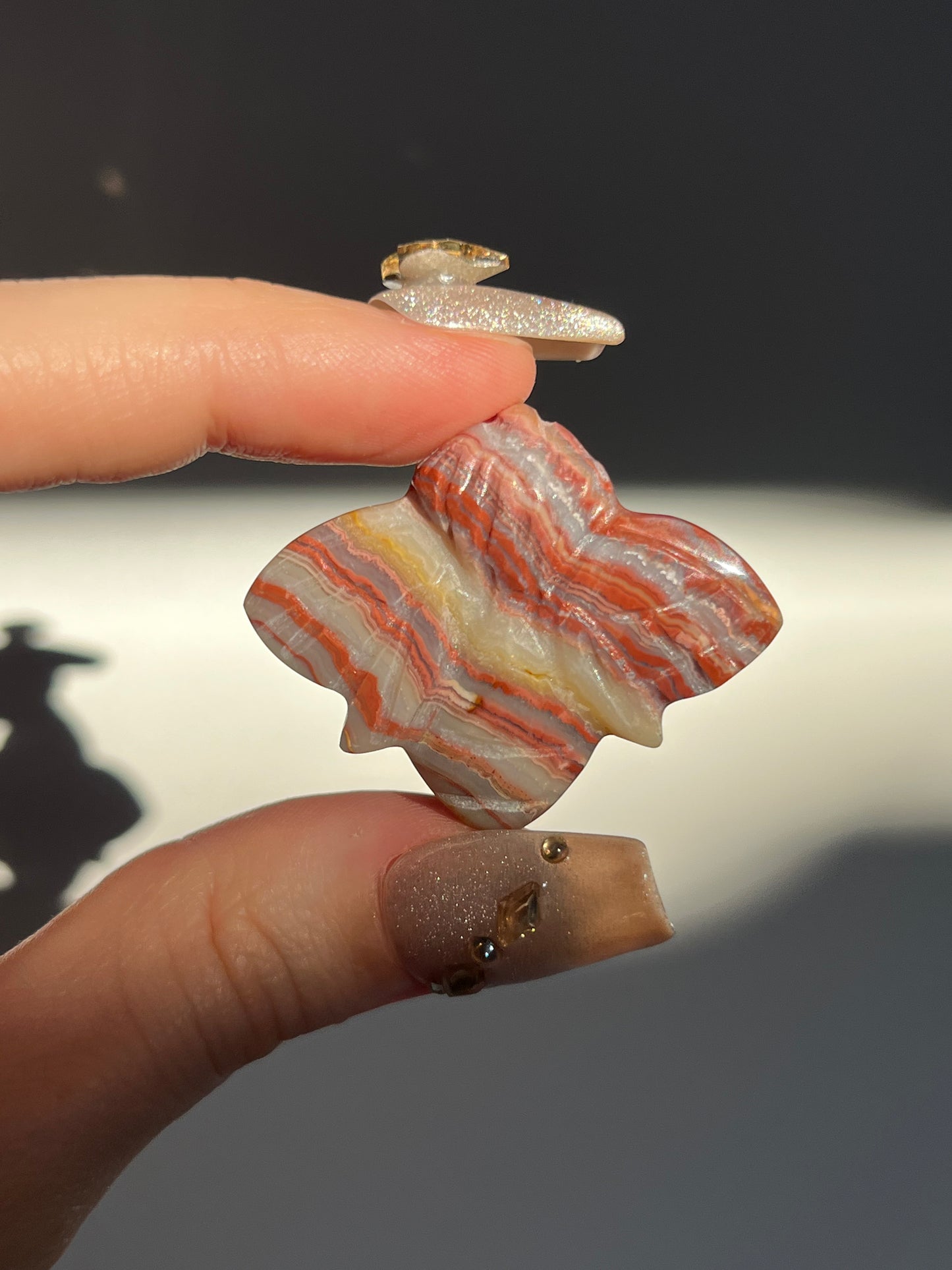 Pink x Golden Lace Agate Bee Carving (You Choose)