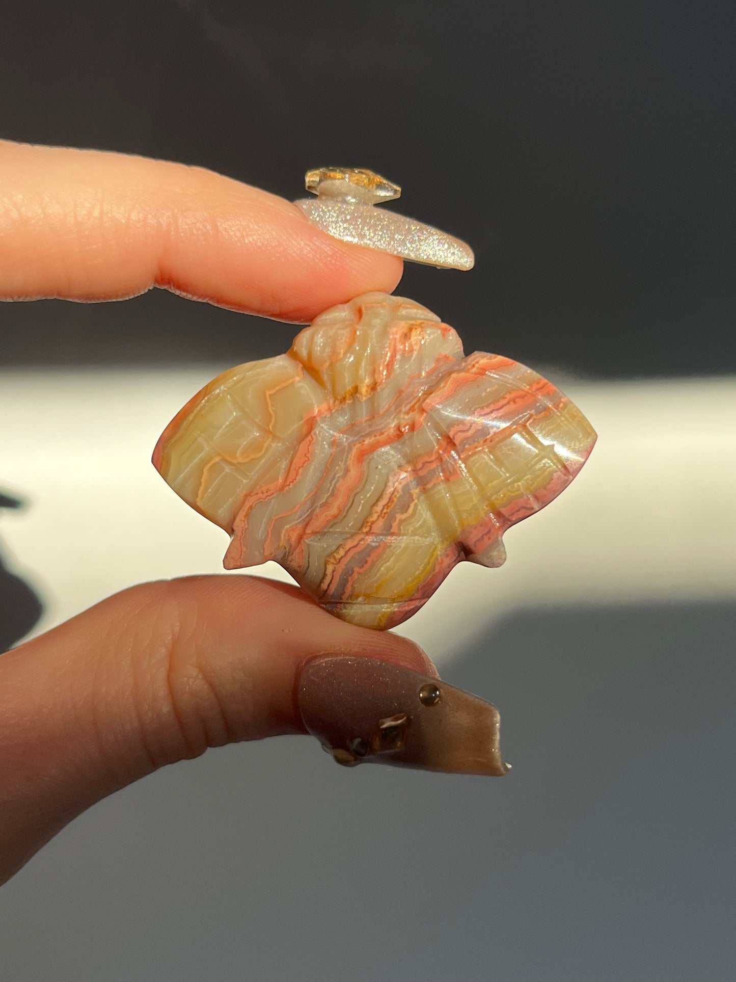 Pink x Golden Lace Agate Bee Carving (You Choose)