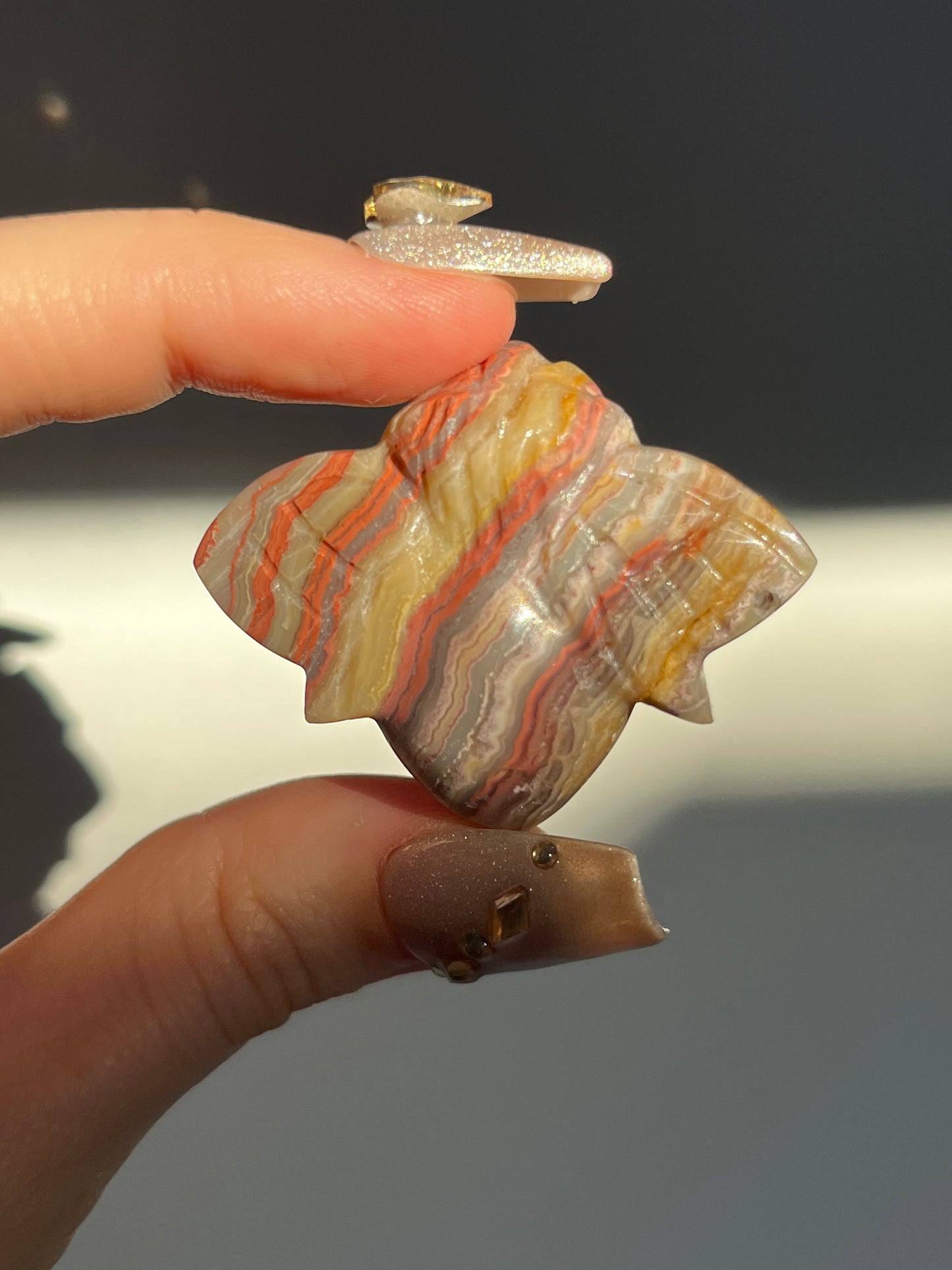 Pink x Golden Lace Agate Bee Carving (You Choose)
