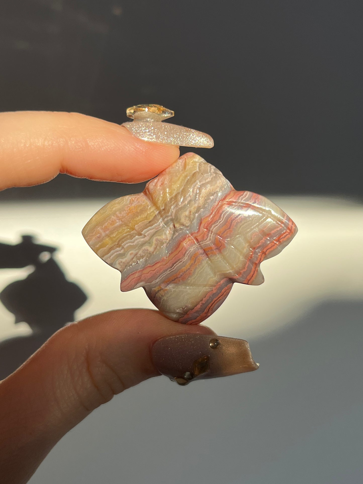 Pink x Golden Lace Agate Bee Carving (You Choose)
